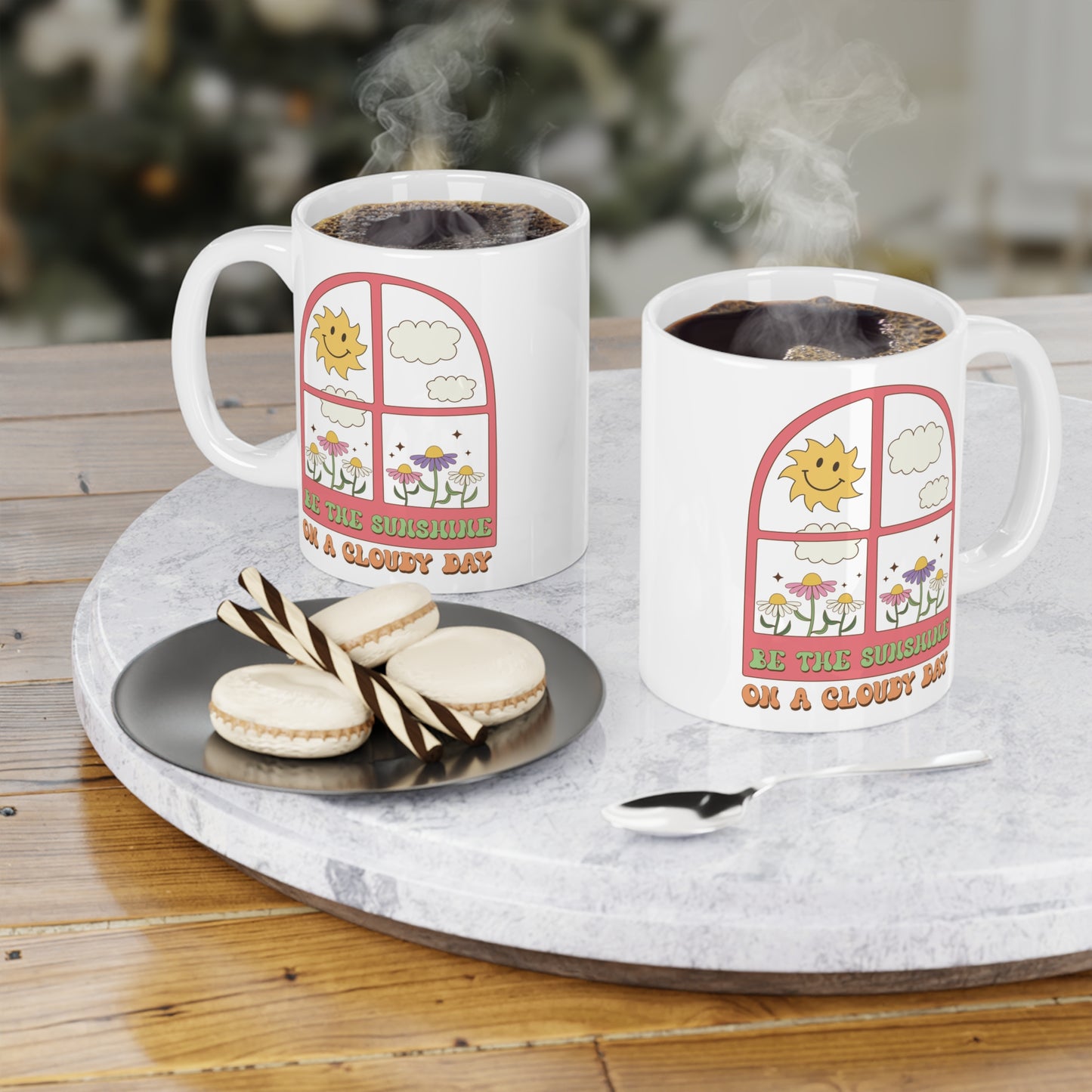 Be The Sunshine Coffee Mug 20oz - Cloudy Day Inspiration, Sun & Flower Window Design, Motivational Drinkware - Uplifting Gift Idea