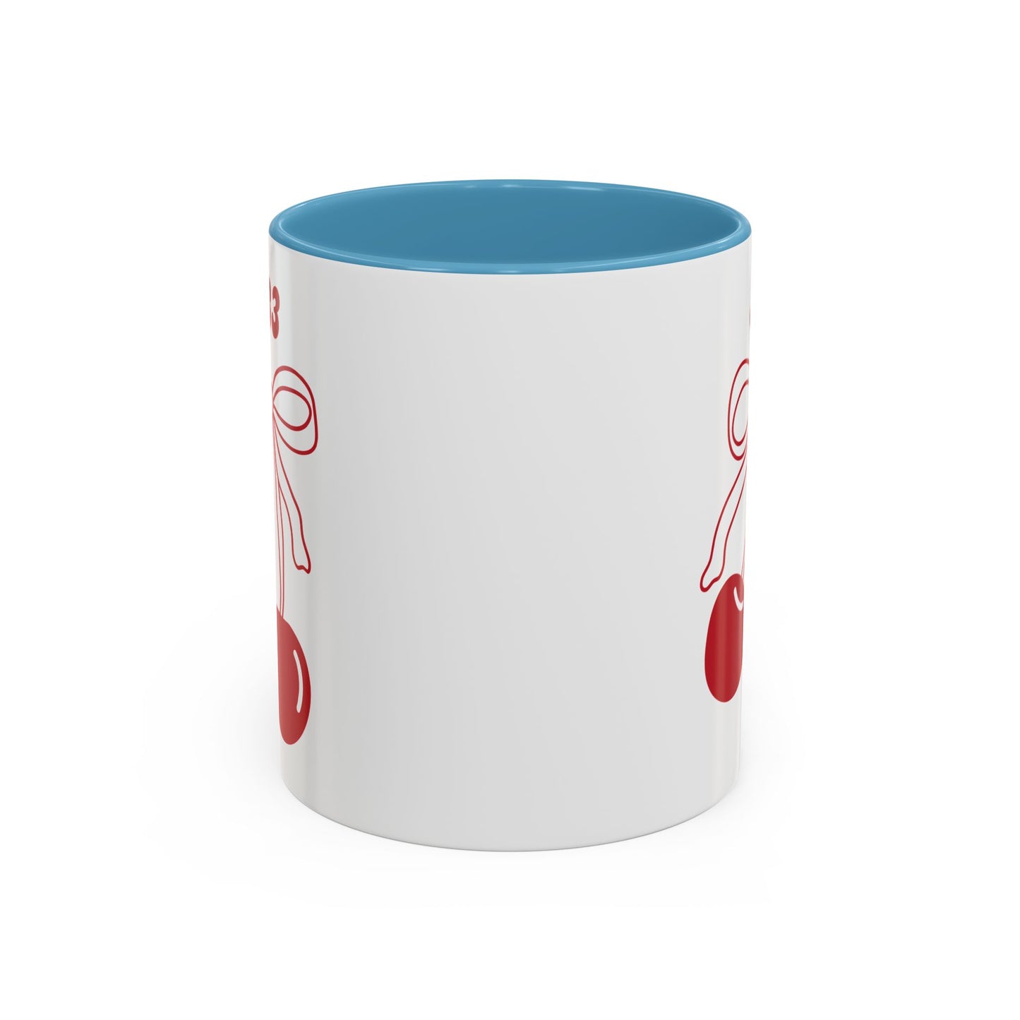 333 Angel Number Cherries Accent Mug – Coquette Bow | Kawaii Coffee Mug | 11oz 15oz — Black, Red, Navy, Pink, Light Blue