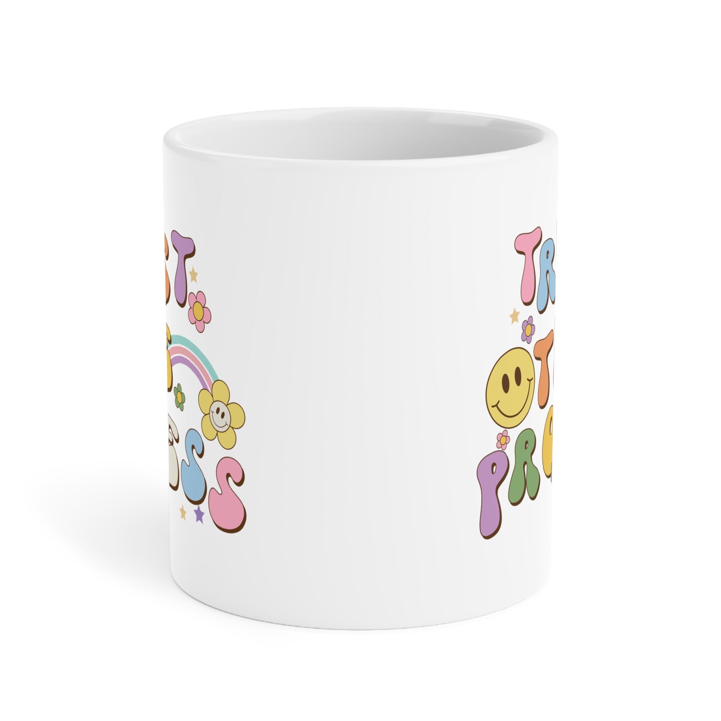 70s Retro Trust the Process Coffee Mug 20oz - Funky Multi-Color Ceramic Cup - Inspirational Motivation Drinkware - Gift for Goal Setters