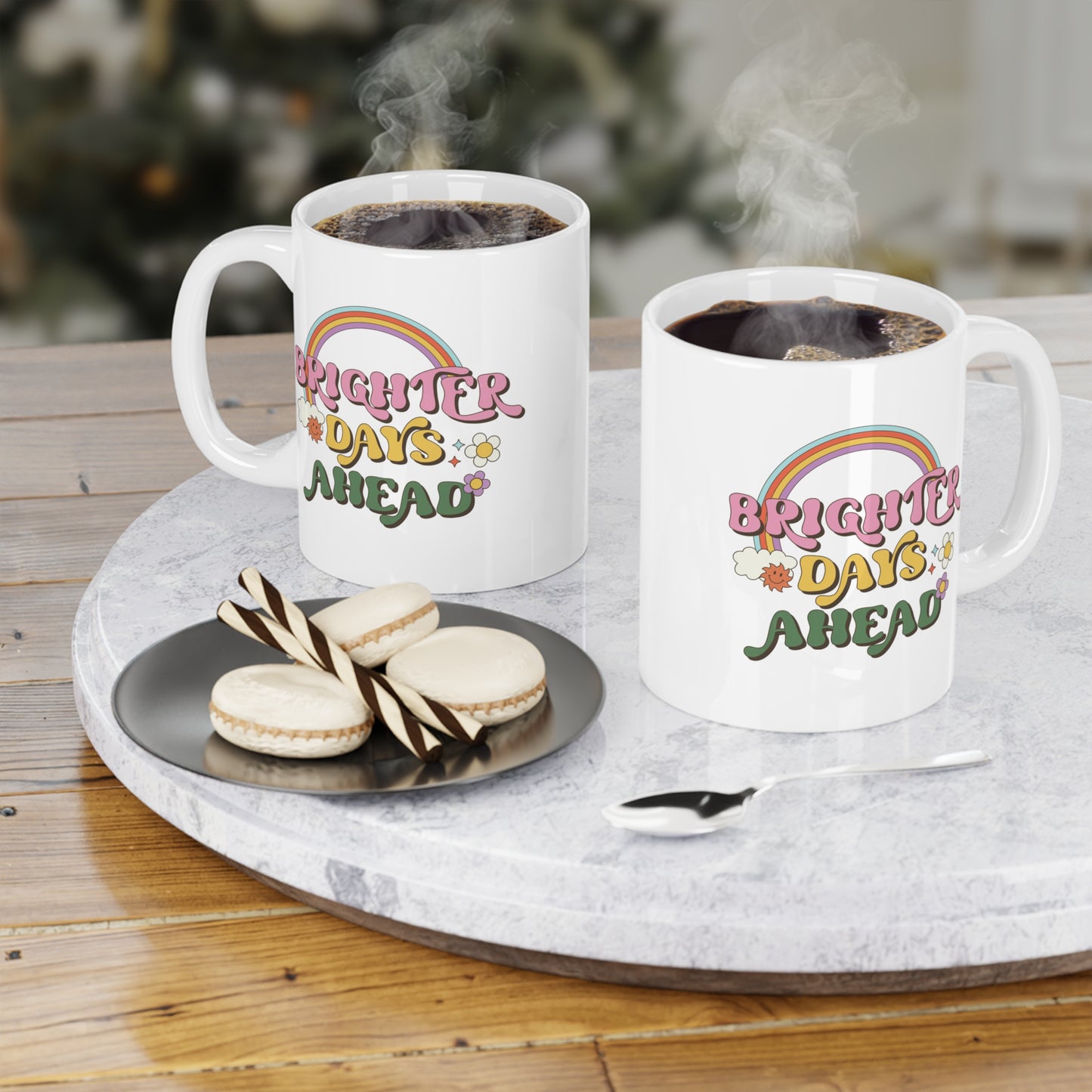 Brighter Days Ahead Coffee Mug – Retro Rainbow Positivity | 20oz