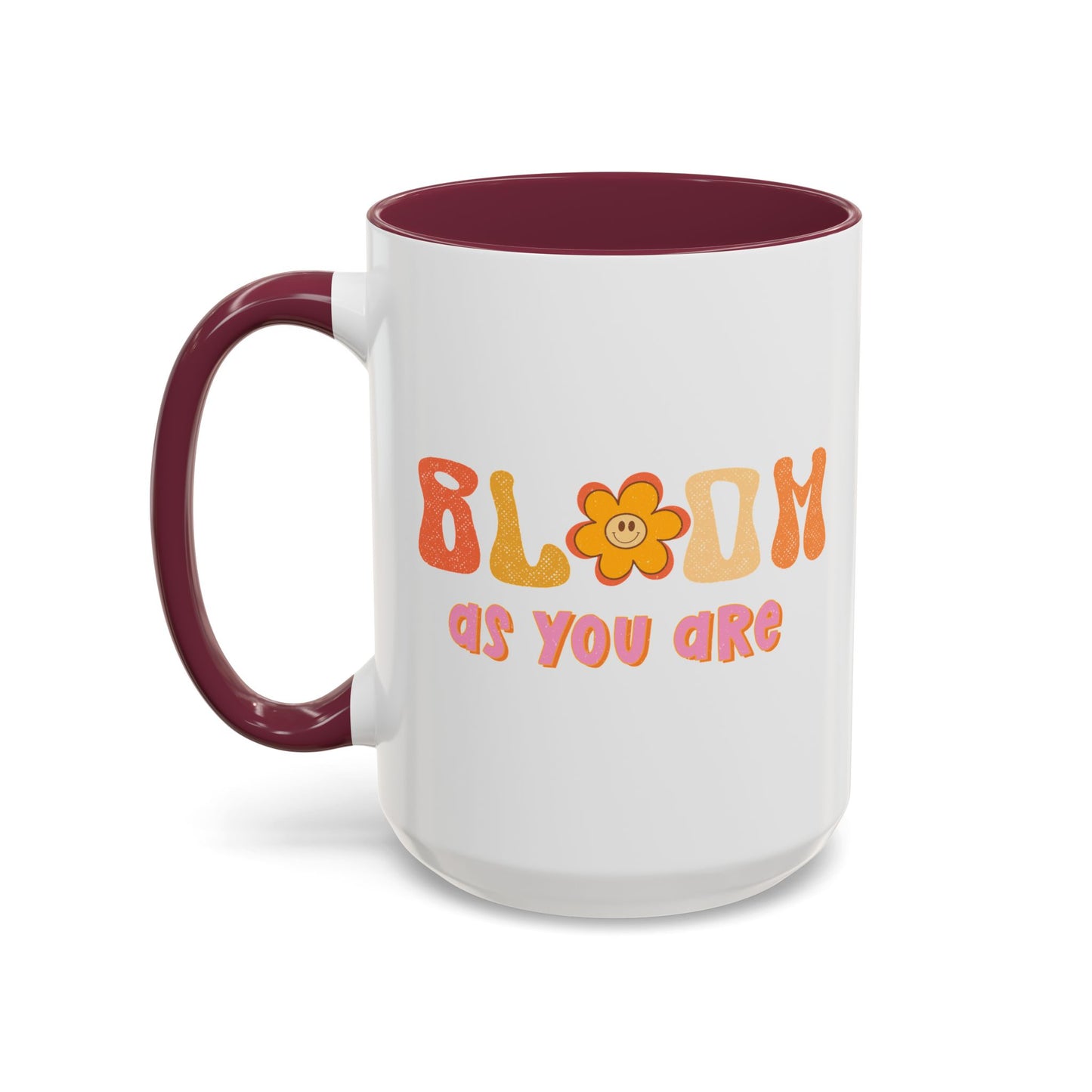 Bloom As You Are Accent Mug – Smiley Flower | 11oz 15oz Colored Handle