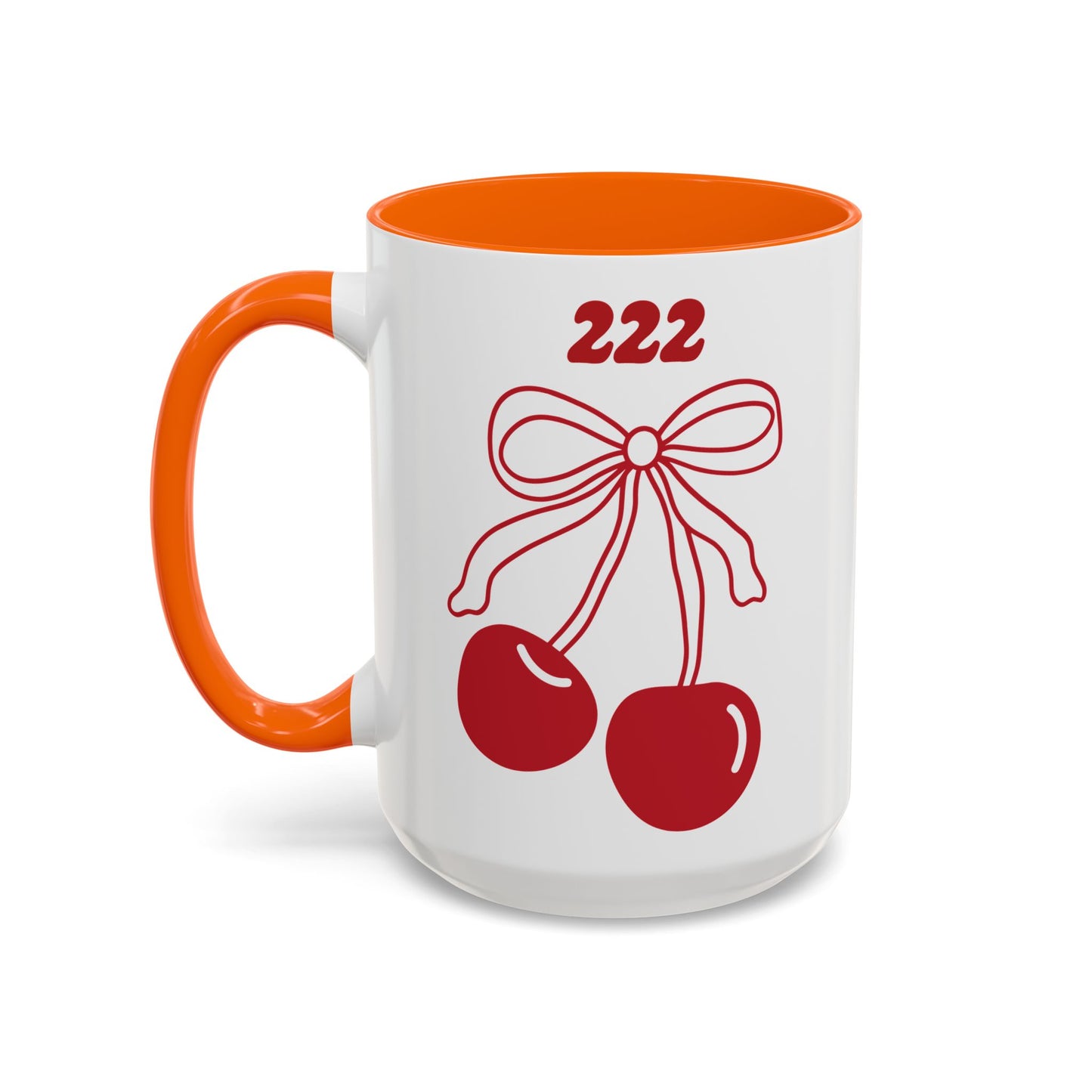 222 Angel Number Cherries Accent Mug – Coquette Bow Kawaii Coffee Mug | 11oz 15oz — Black, Navy, Pink, Red, Light Blue