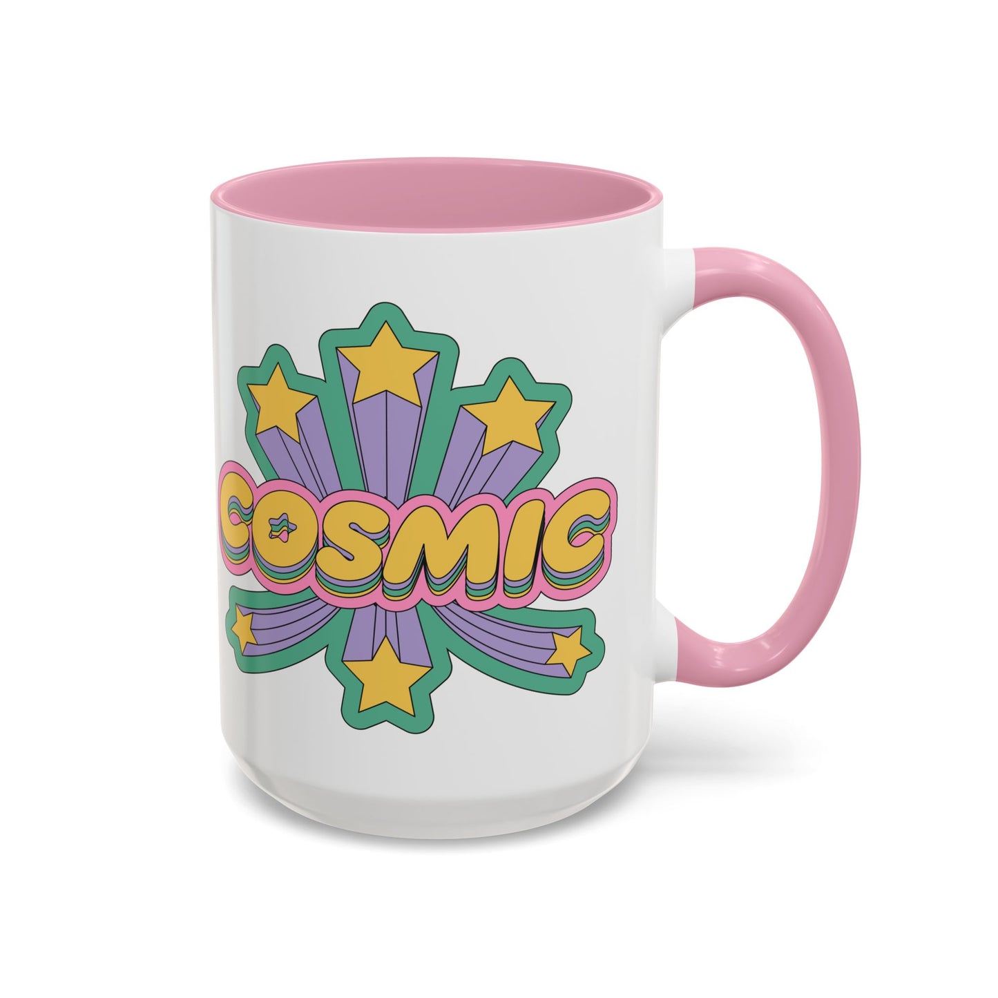 COSMIC Accent Mug – Retro Stars Burst | 11oz 15oz Colored Handle