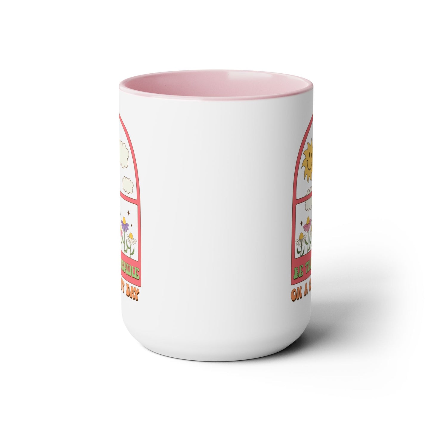 Be The Sunshine Coffee Mug 15oz - Cloudy Day Inspiration, Sun & Flower Window Design, Motivational Drinkware - Uplifting Gift Idea