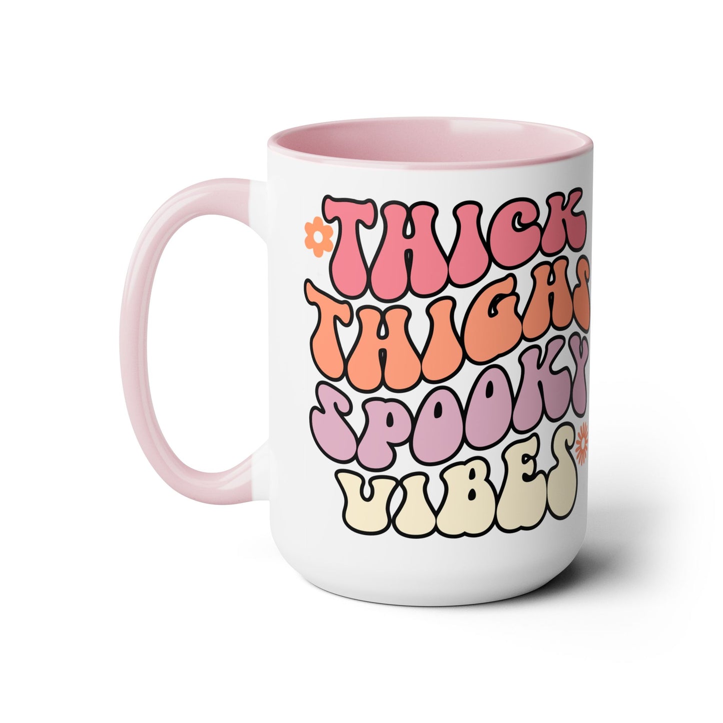 Thick Thighs Spooky Vibes Coffee Mug – Black Accent | Halloween Groovy Vibes
