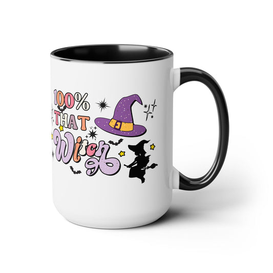 100% That Witch Coffee Mug – Pink Accent | Halloween Groovy Vibes