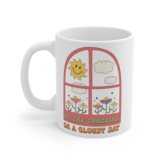 Be The Sunshine Coffee Mug 20oz - Cloudy Day Inspiration, Sun & Flower Window Design, Motivational Drinkware - Uplifting Gift Idea
