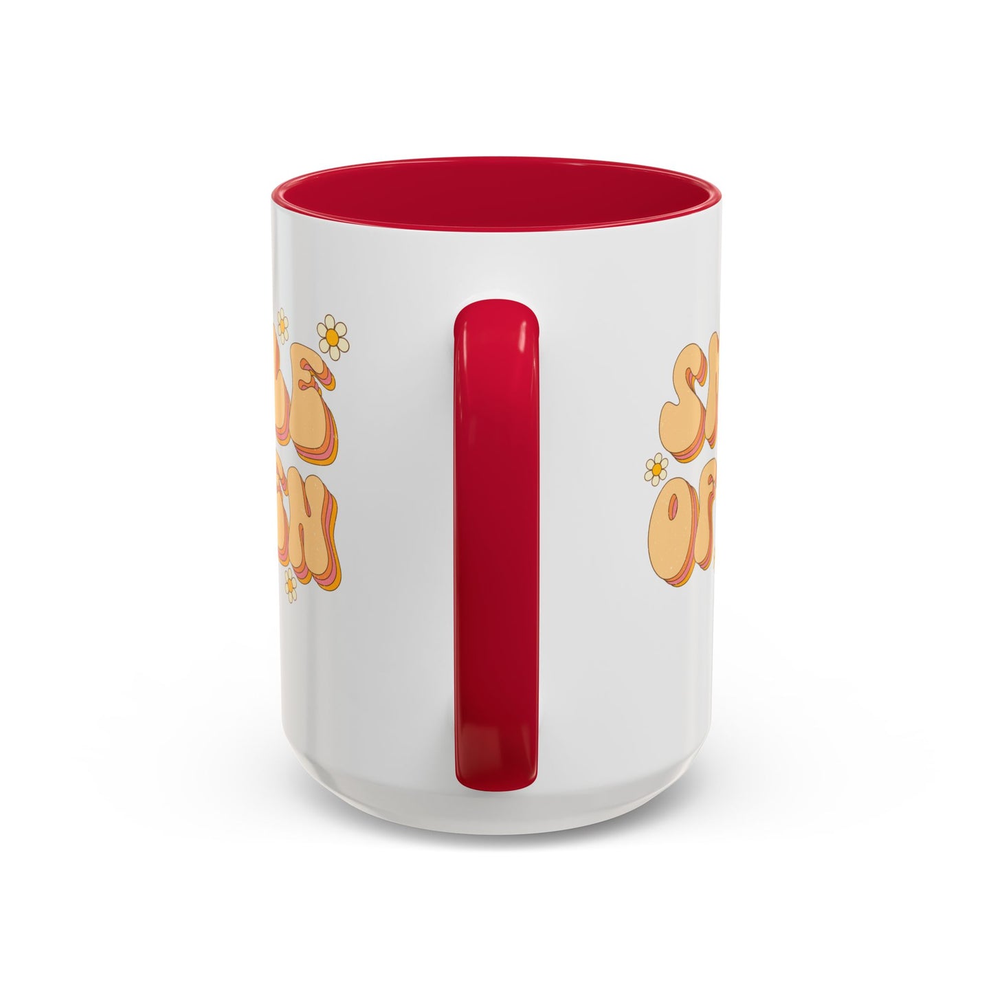 Smile Often Accent Mug – Retro Daisy Letters | 11oz 15oz colored Handle