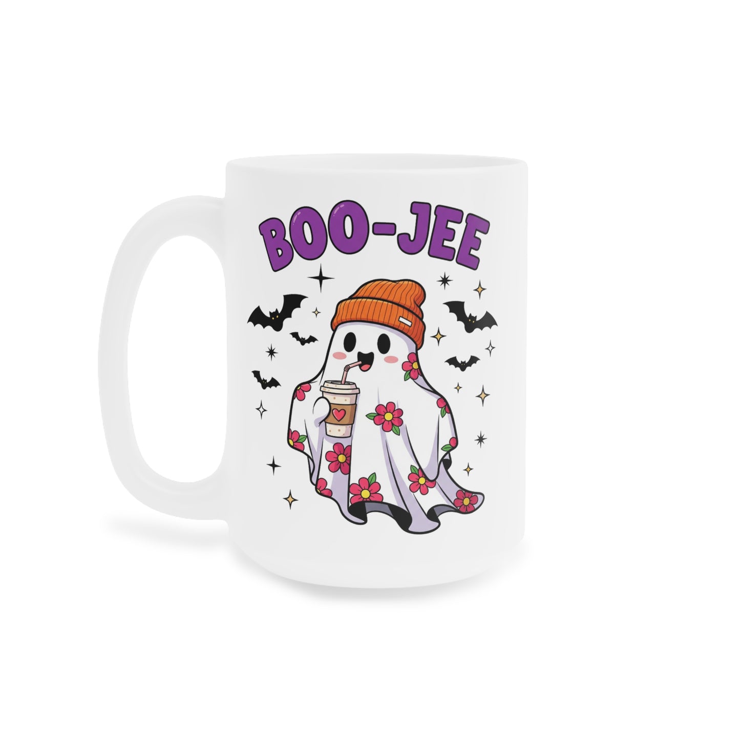 Boo-Jee Ghost Coffee Mug – White Ceramic | Halloween Groovy Vibes