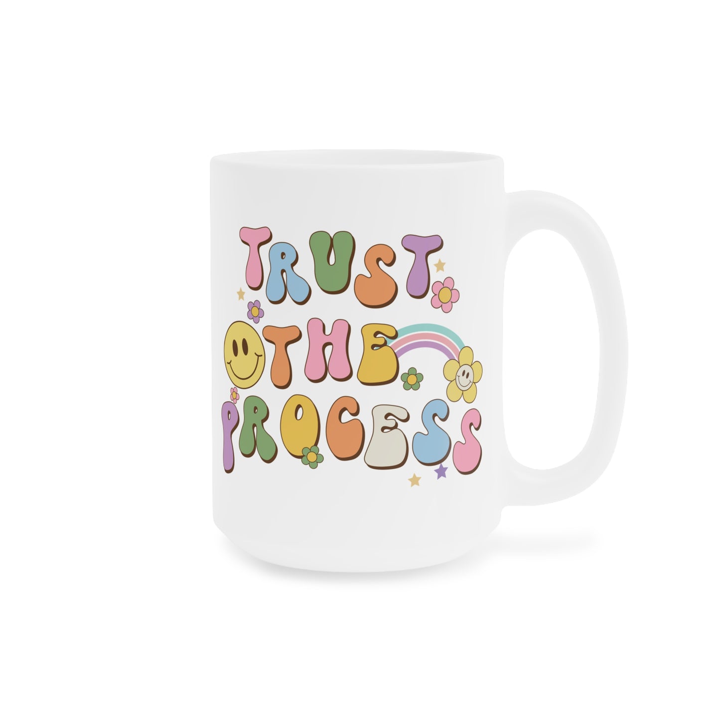 70s Retro Trust the Process Coffee Mug 20oz - Funky Multi-Color Ceramic Cup - Inspirational Motivation Drinkware - Gift for Goal Setters