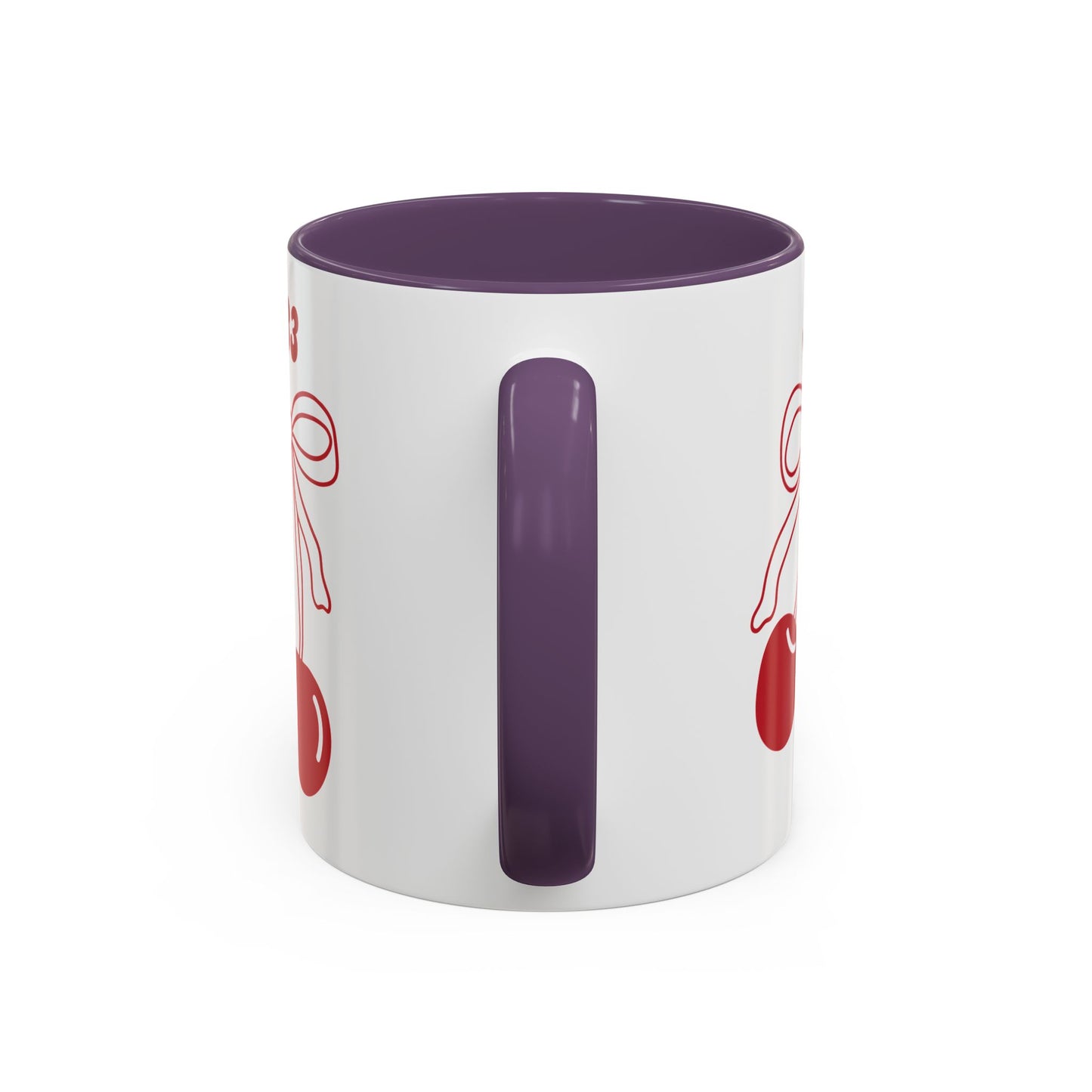 333 Angel Number Cherries Accent Mug – Coquette Bow | Kawaii Coffee Mug | 11oz 15oz — Black, Red, Navy, Pink, Light Blue