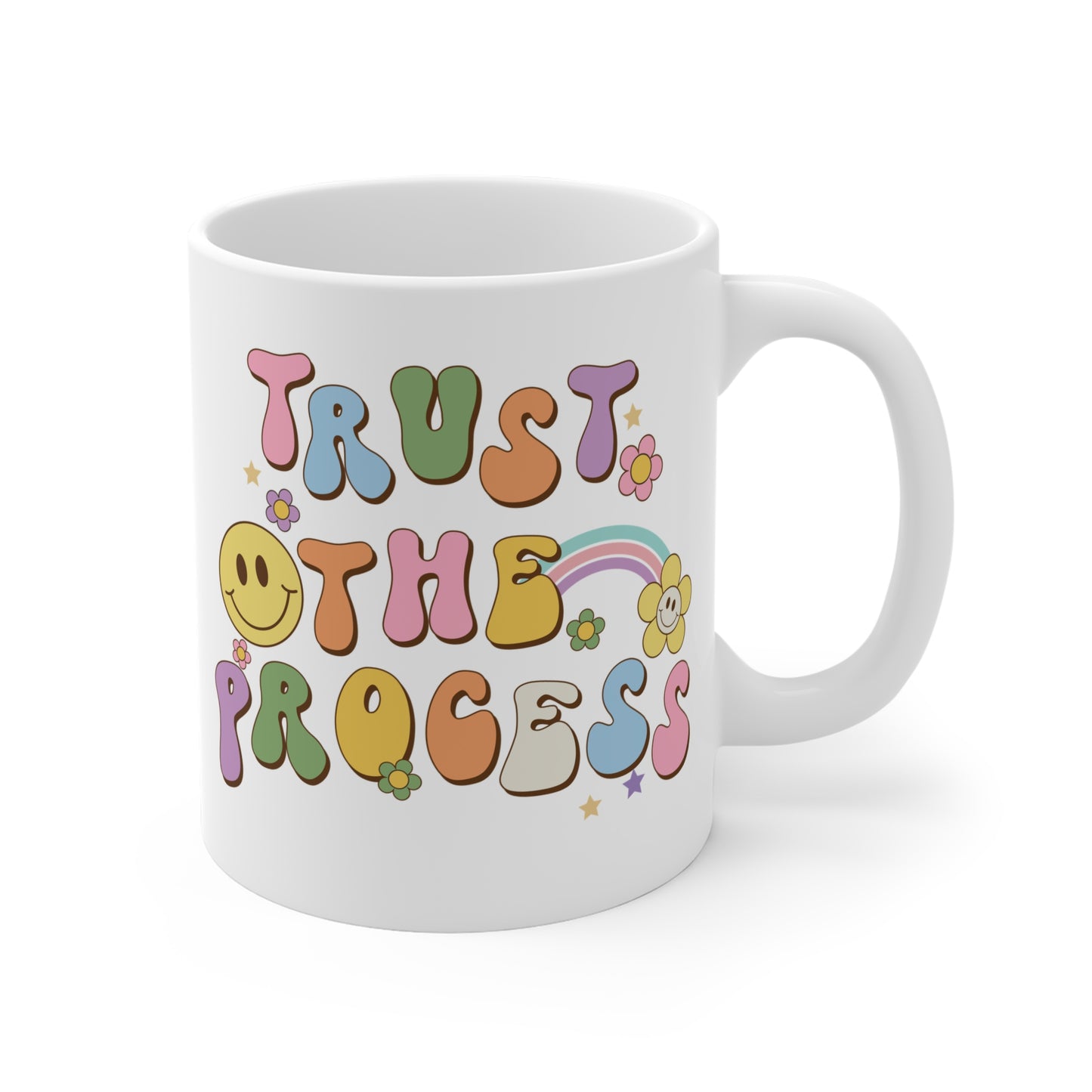 70s Retro Trust the Process Coffee Mug 20oz - Funky Multi-Color Ceramic Cup - Inspirational Motivation Drinkware - Gift for Goal Setters