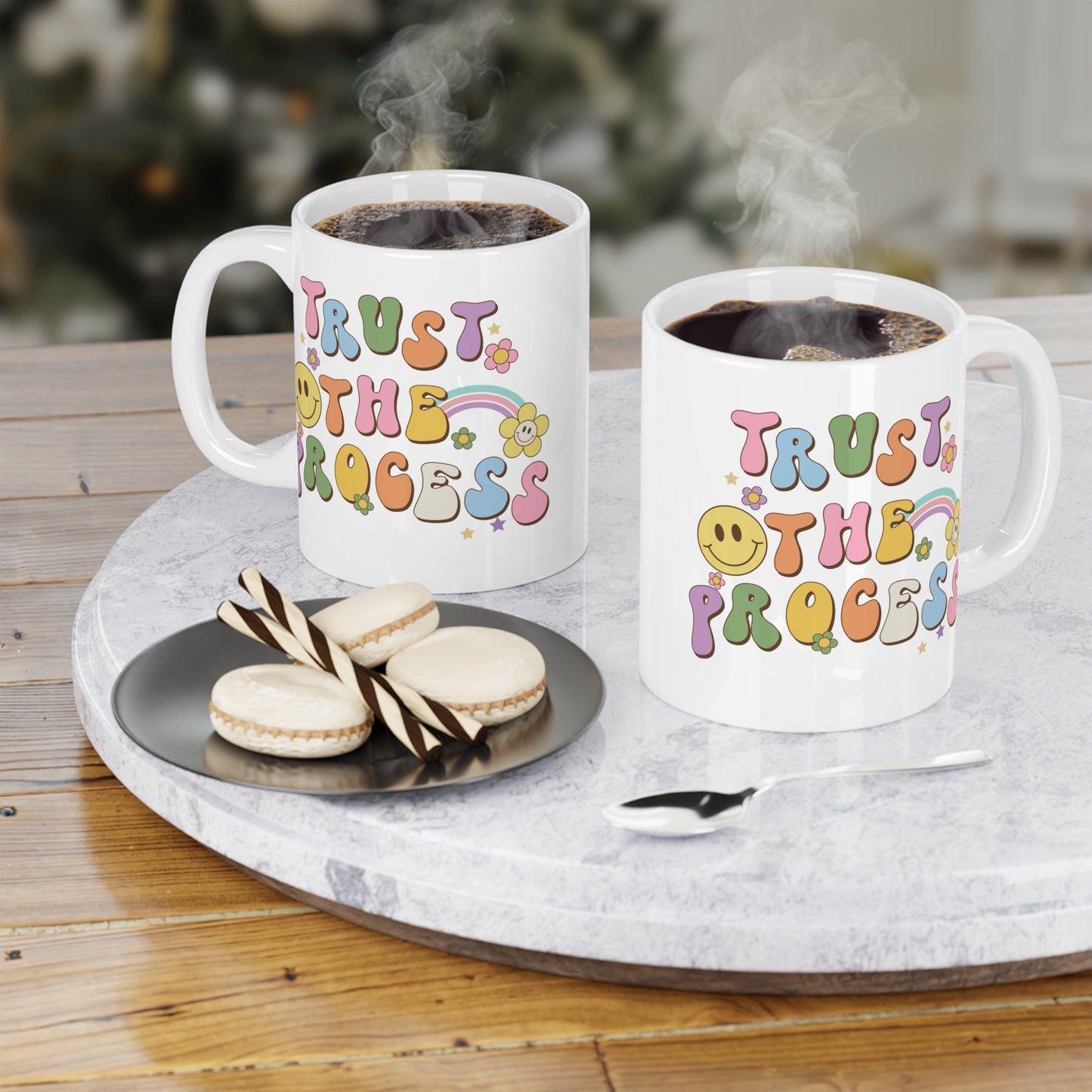 70s Retro Trust the Process Coffee Mug 20oz - Funky Multi-Color Ceramic Cup - Inspirational Motivation Drinkware - Gift for Goal Setters
