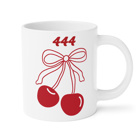 444 Angel Number Cherries Coffee Mug – Coquette Bow Kawaii | 11oz 15oz 20oz White Ceramic