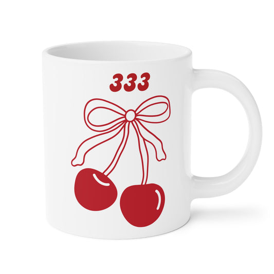 333 Angel Number Cherries Coffee Mug – Coquette Bow Minimal | Kawaii Coffee Mug | 11oz 15oz 20oz White Ceramic