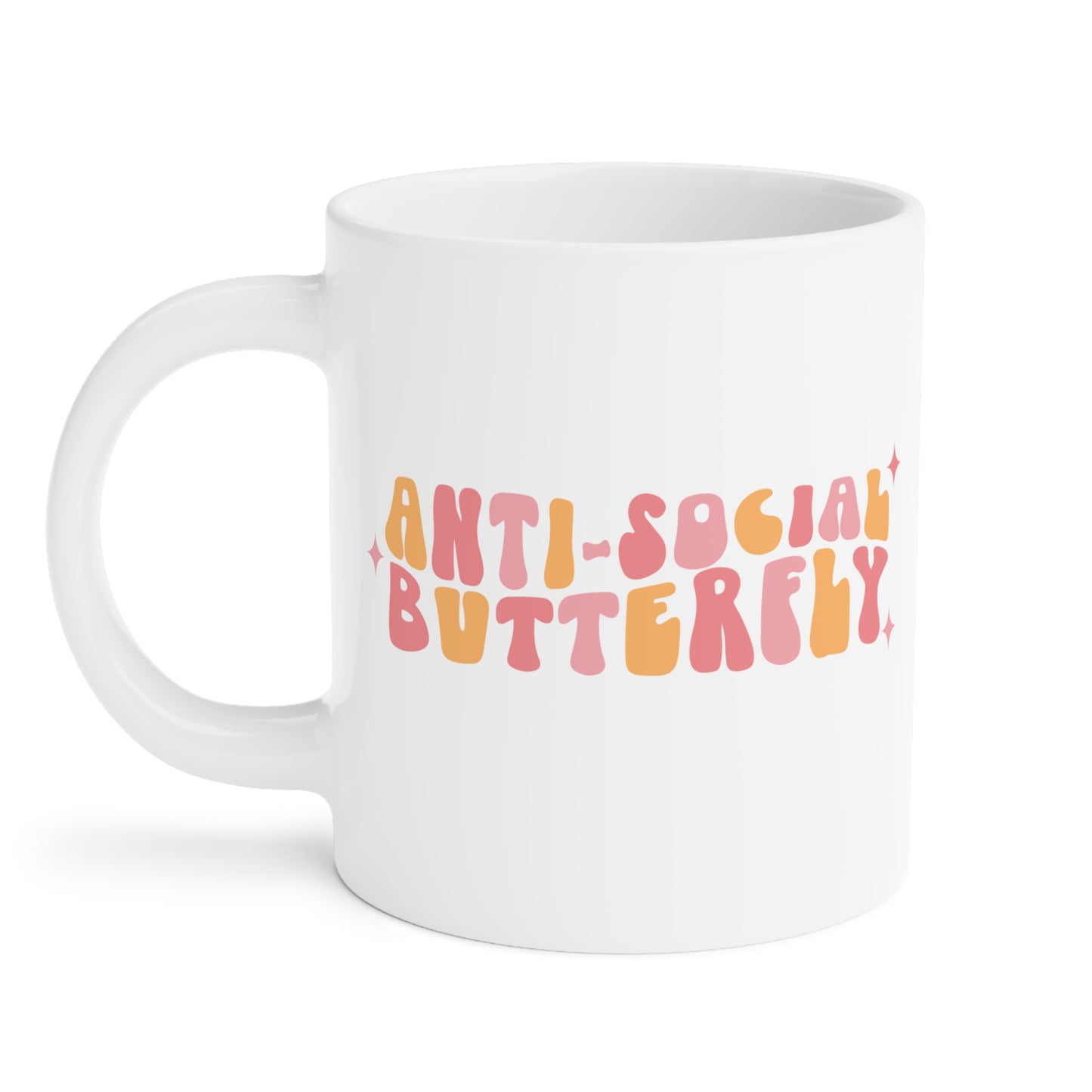 Retro 70s Anti-Social Butterfly Coffee Mug - Groovy Funny Introvert Cup | 11oz 15oz 20oz or 15oz Accent