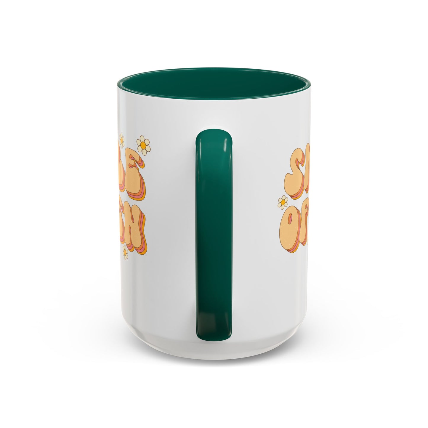 Smile Often Accent Mug – Retro Daisy Letters | 11oz 15oz colored Handle