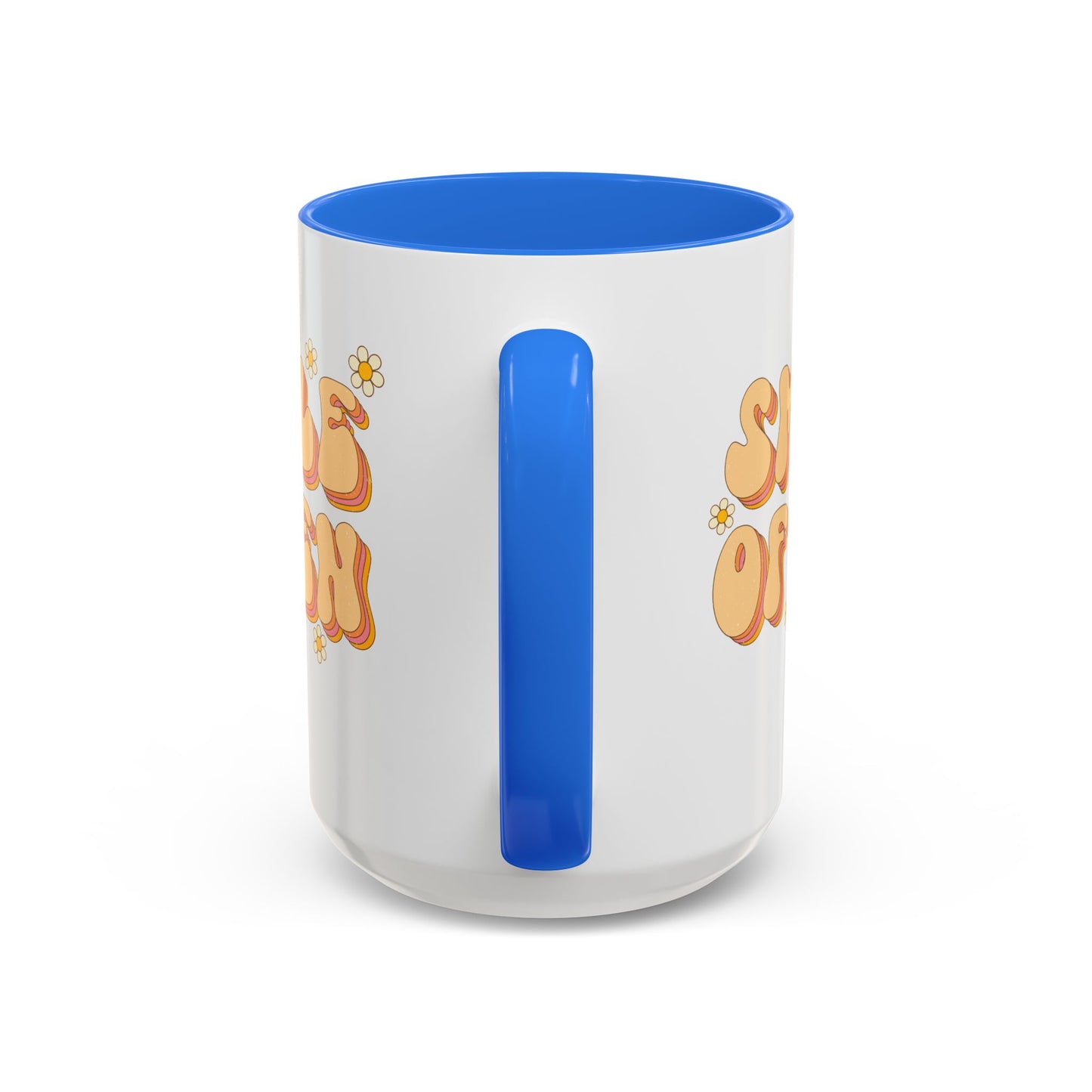 Smile Often Accent Mug – Retro Daisy Letters | 11oz 15oz colored Handle