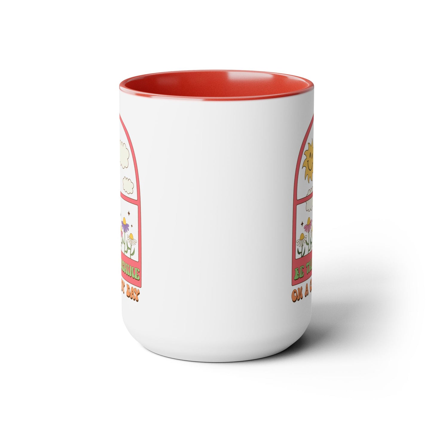 Be The Sunshine Coffee Mug 15oz - Cloudy Day Inspiration, Sun & Flower Window Design, Motivational Drinkware - Uplifting Gift Idea