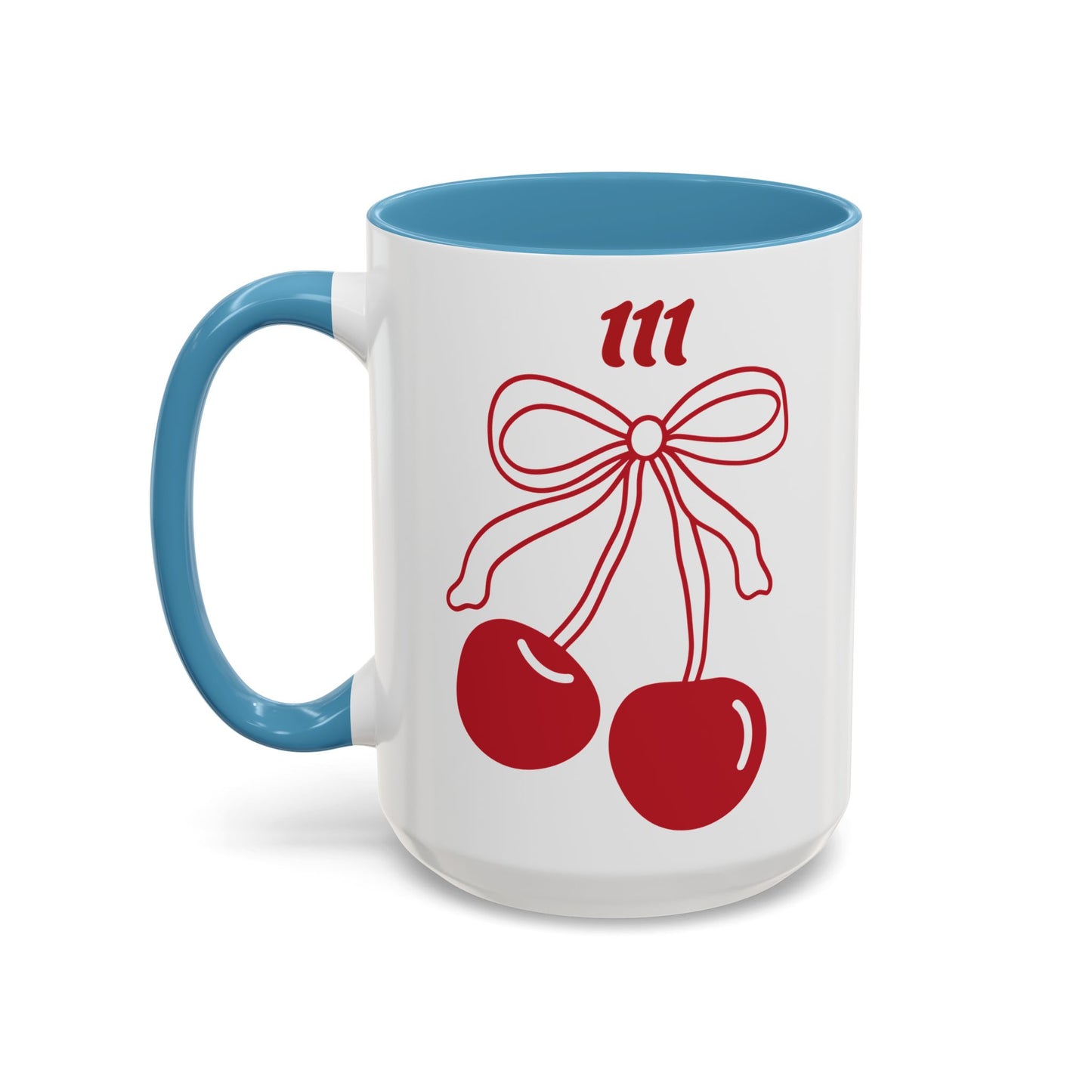 111 Angel Number Cherries Accent Mug – Coquette Bow Kawaii Coffee Mug Aesthetic | 11oz 15oz — Pink, Black, Purple, Yellow, Light Blue