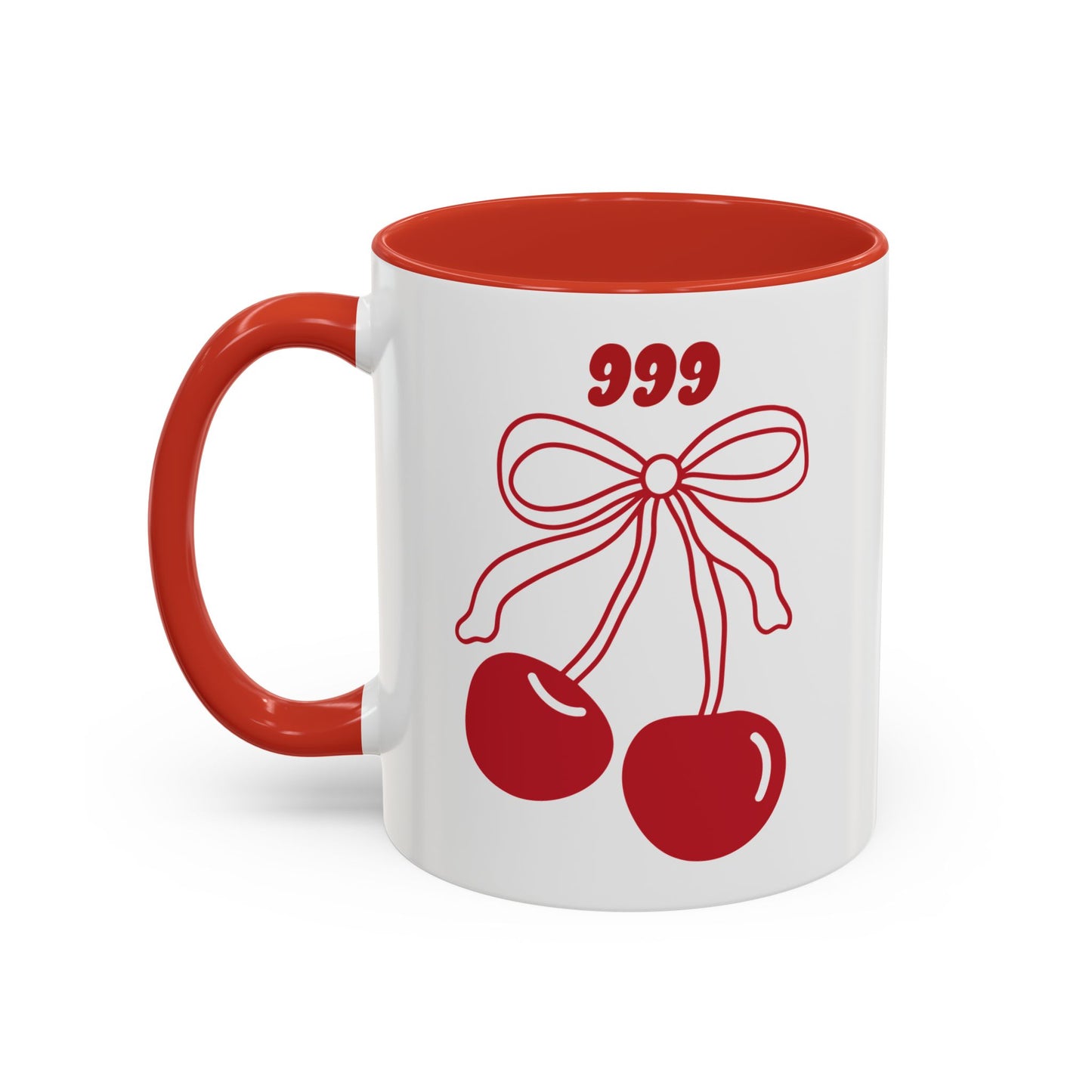 999 Angel Number Cherries Accent Mug – Coquette Bow Kawaii | 11oz 15oz — Black, Navy, Pink, Red, Light Blue, Orange