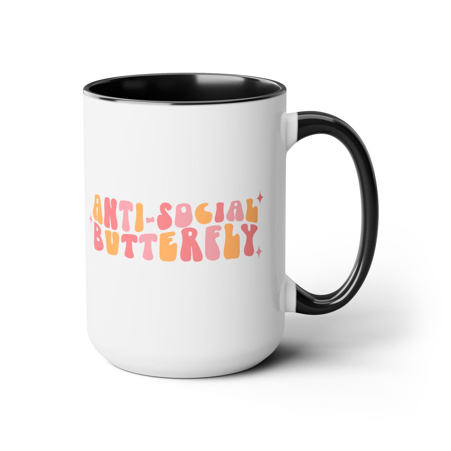Anti-Social Butterfly Coffee Mug – Retro 70s Wavy Type | 15oz Accent