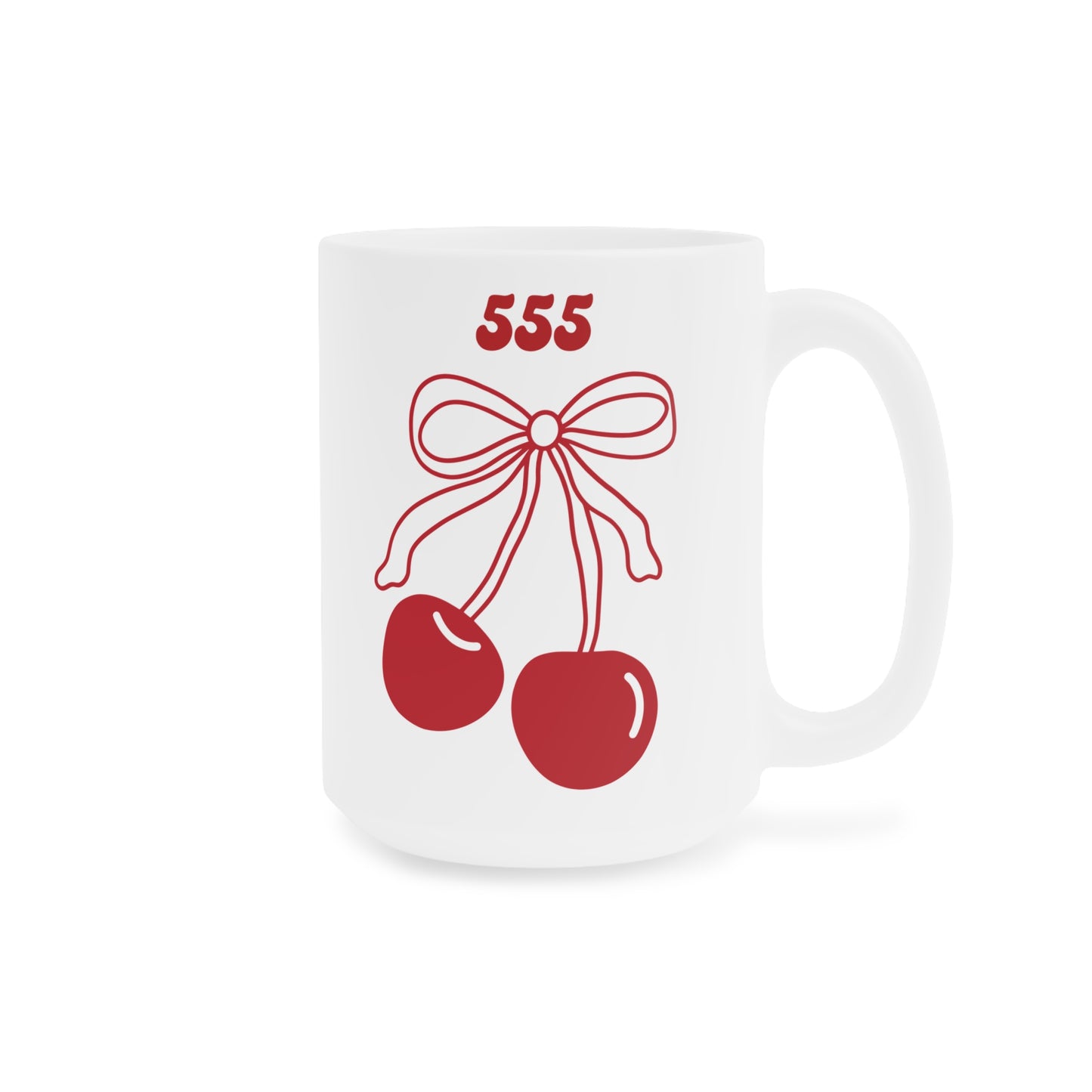 555 Angel Number Cherries Coffee Mug – Coquette Bow Kawaii | 11oz 15oz 20oz White Ceramic