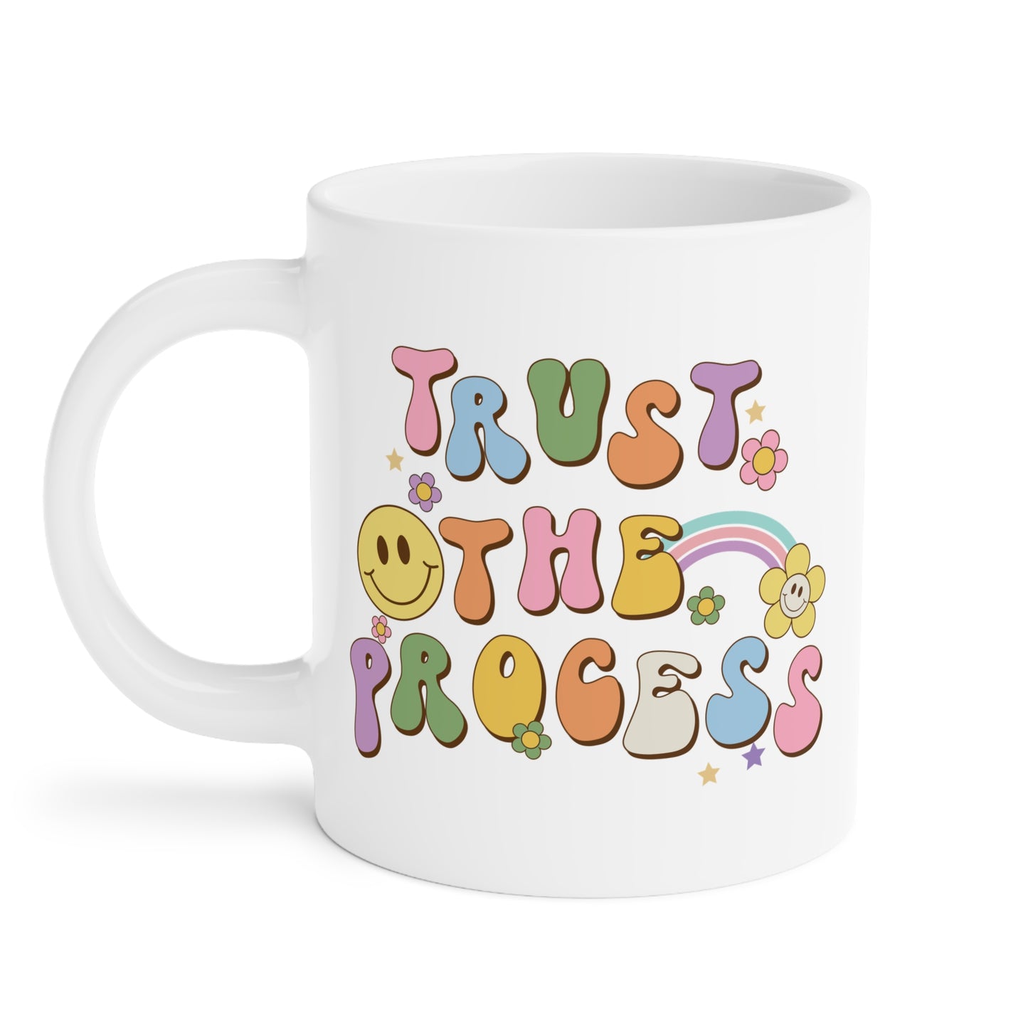 70s Retro Trust the Process Coffee Mug 20oz - Funky Multi-Color Ceramic Cup - Inspirational Motivation Drinkware - Gift for Goal Setters