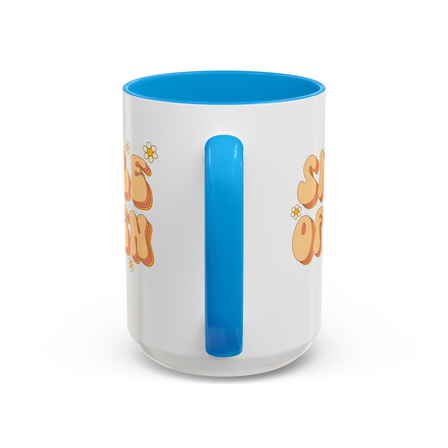 Smile Often Accent Mug – Retro Daisy Letters | 11oz 15oz colored Handle
