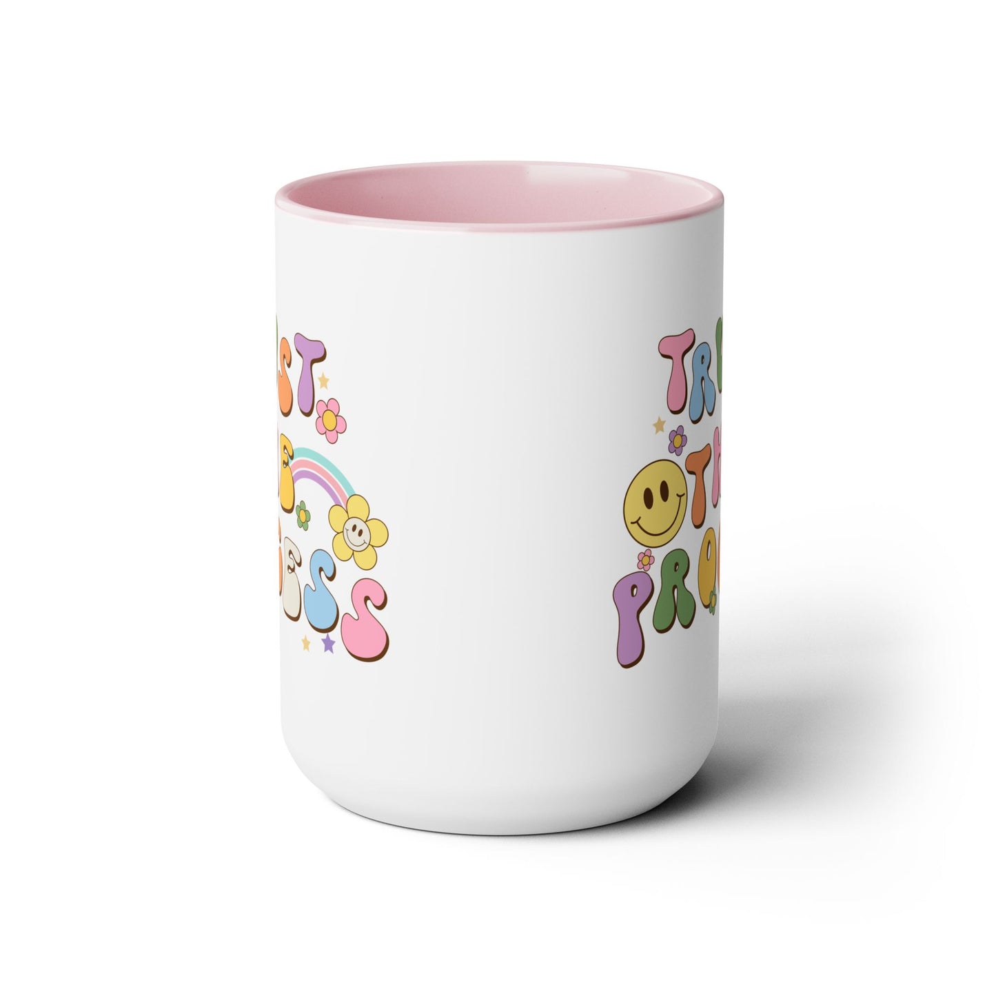 70s Retro Trust the Process Coffee Mug 15oz - Funky Multi-Color Ceramic Cup - Inspirational Motivation Drinkware - Gift for Goal Setters