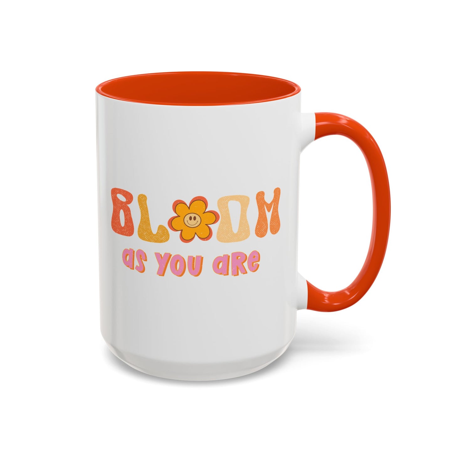 Bloom As You Are Accent Mug – Smiley Flower | 11oz 15oz Colored Handle