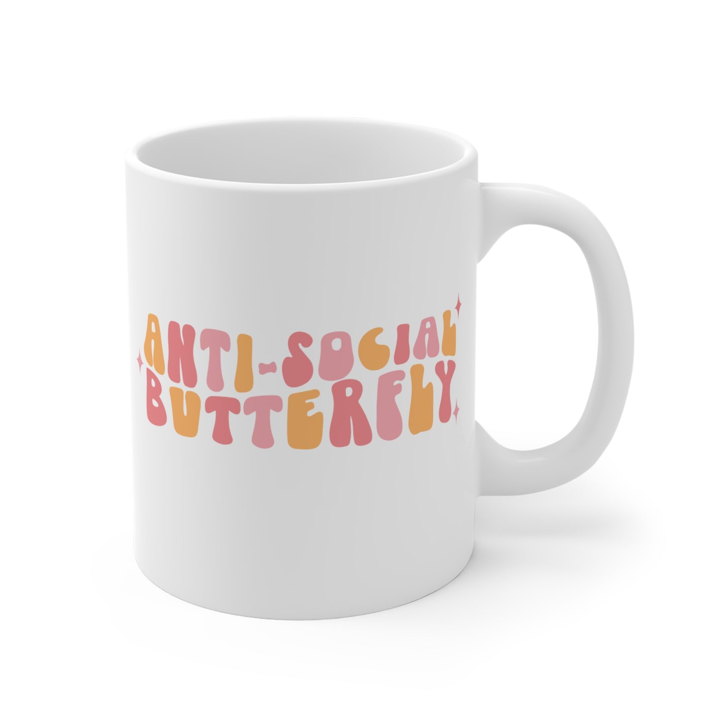 Retro 70s Anti-Social Butterfly Coffee Mug - Groovy Funny Introvert Cup | 11oz 15oz 20oz or 15oz Accent