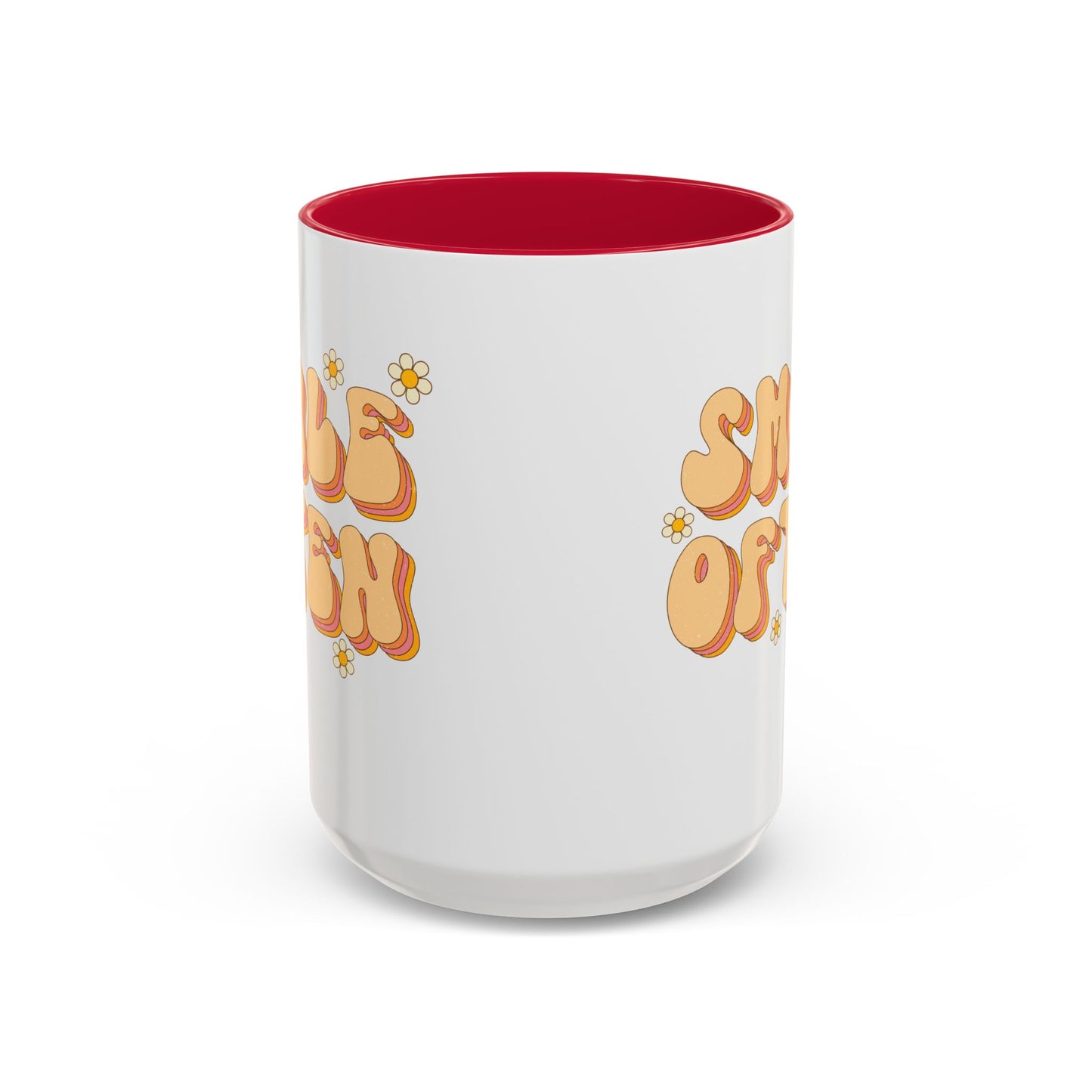 Smile Often Accent Mug – Retro Daisy Letters | 11oz 15oz colored Handle