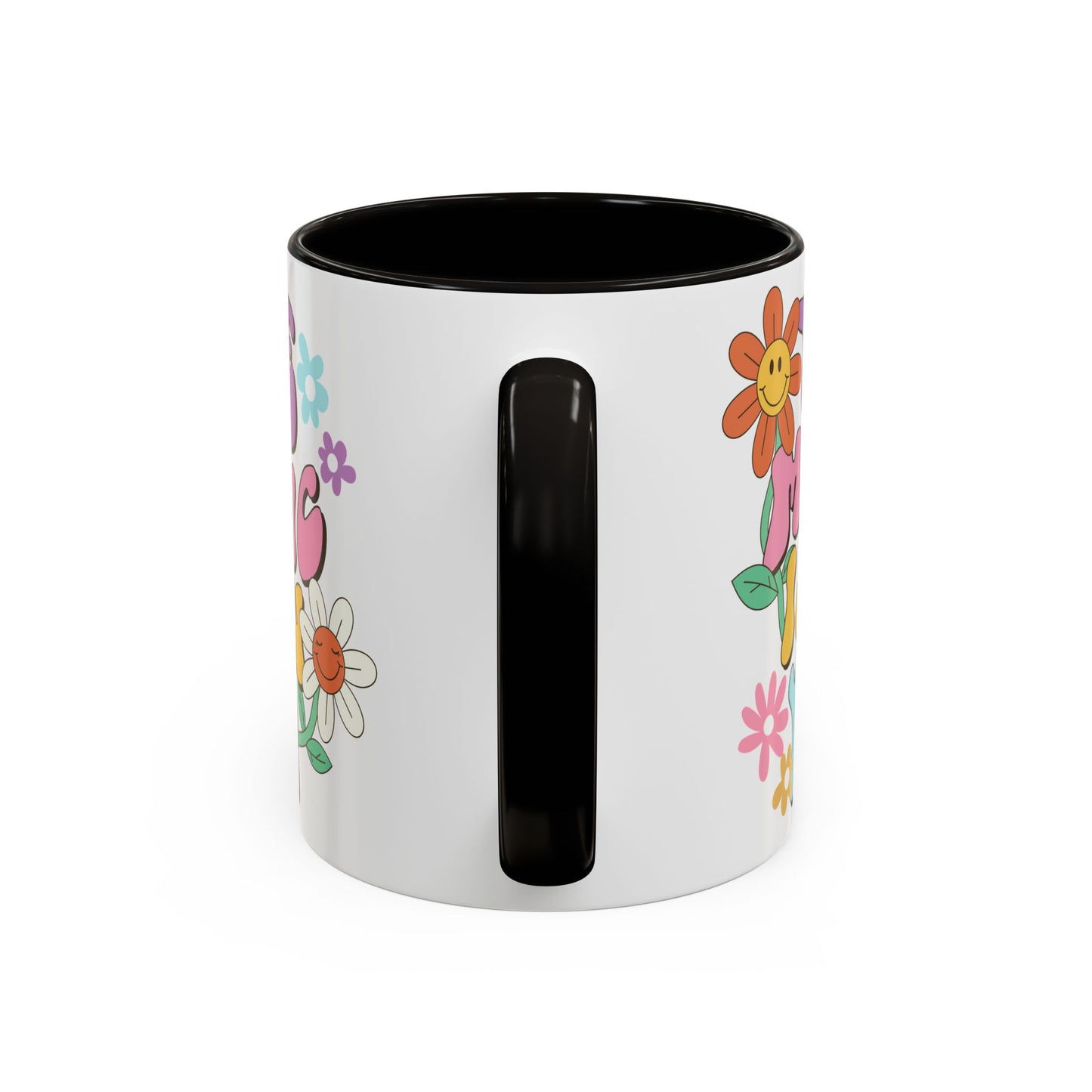 The Magic Is In You Accent Mug – Retro Flower Lettering | 11oz 15oz Colored Handle