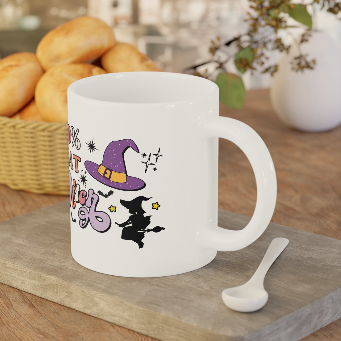 100% That Witch Coffee Mug – White Ceramic | Halloween Groovy Vibes