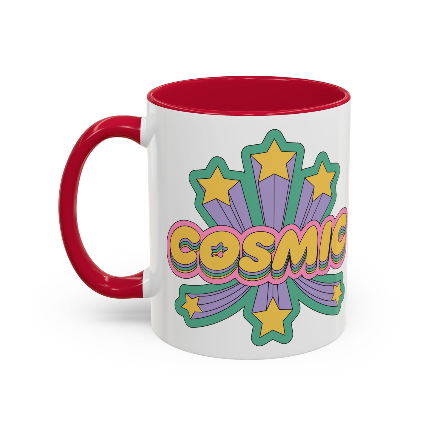 COSMIC Accent Mug – Retro Stars Burst | 11oz 15oz Colored Handle