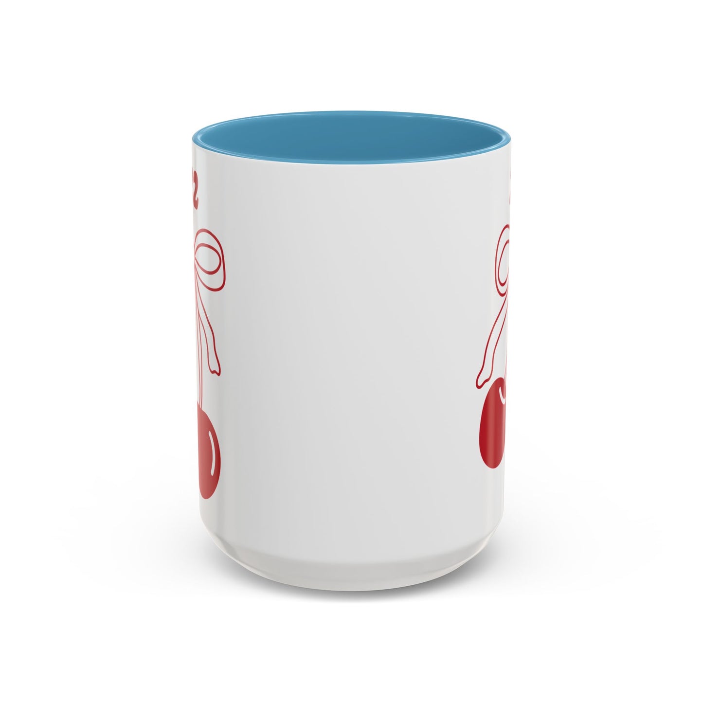 222 Angel Number Cherries Accent Mug – Coquette Bow Kawaii Coffee Mug | 11oz 15oz — Black, Navy, Pink, Red, Light Blue