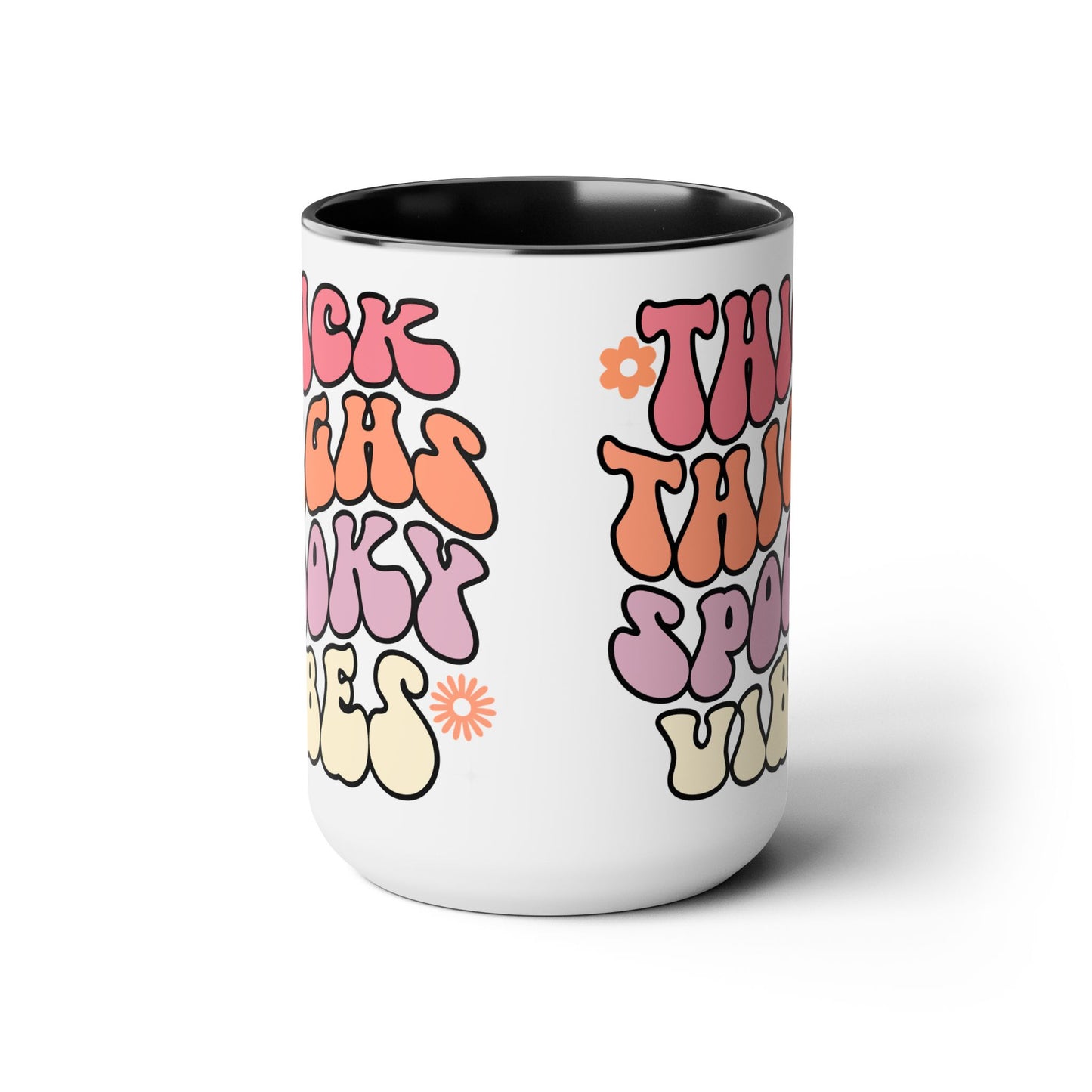 Thick Thighs Spooky Vibes Coffee Mug – Black Accent | Halloween Groovy Vibes