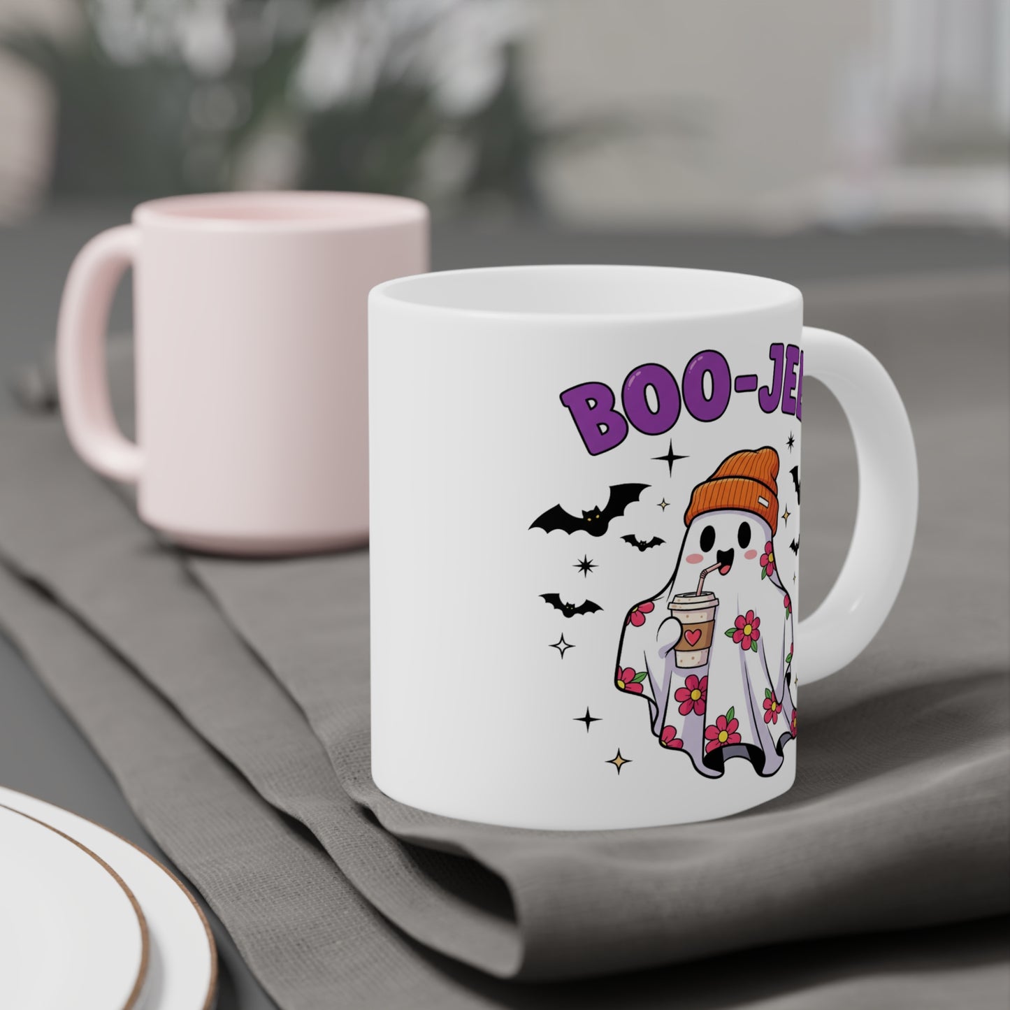 Boo-Jee Ghost Coffee Mug – White Ceramic | Halloween Groovy Vibes