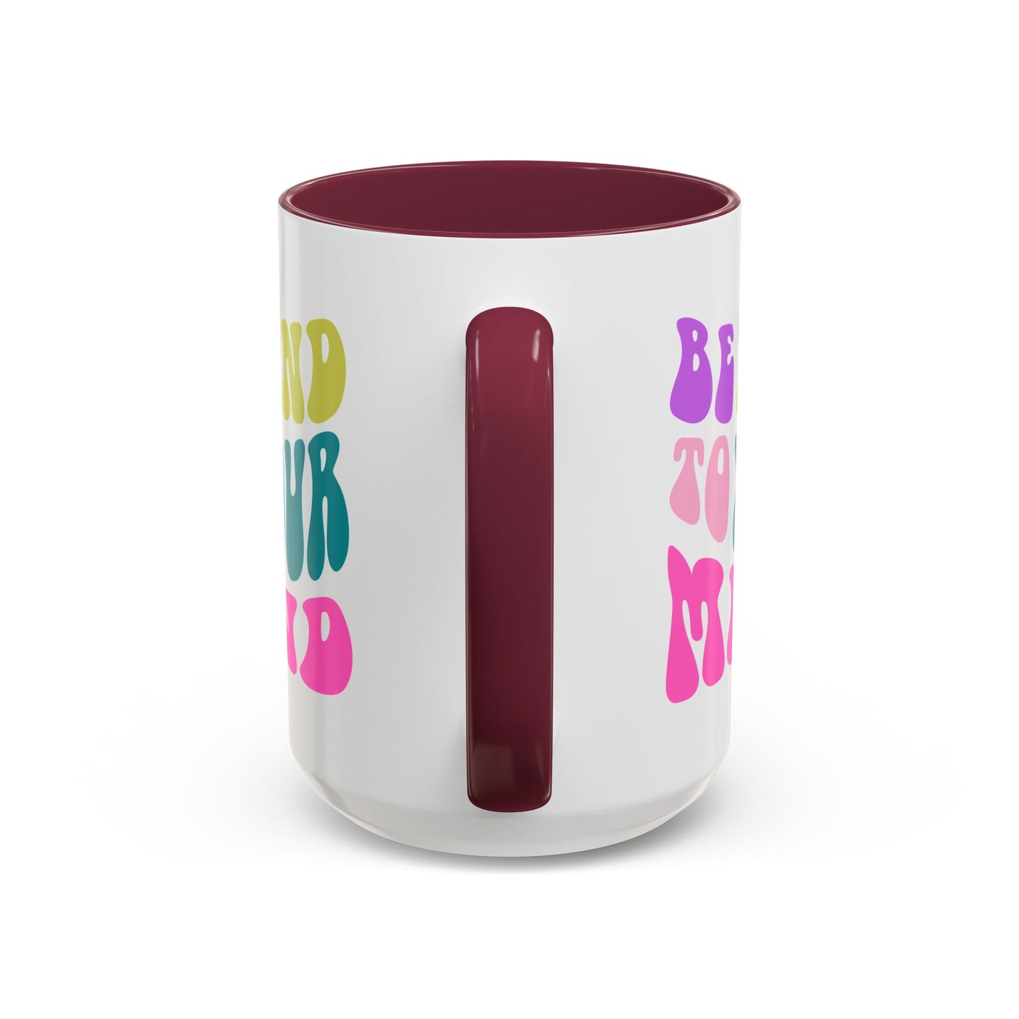 Be Kind To Your Mind Accent Mug – Retro Rainbow Letters | 11oz 15oz Colored Handle