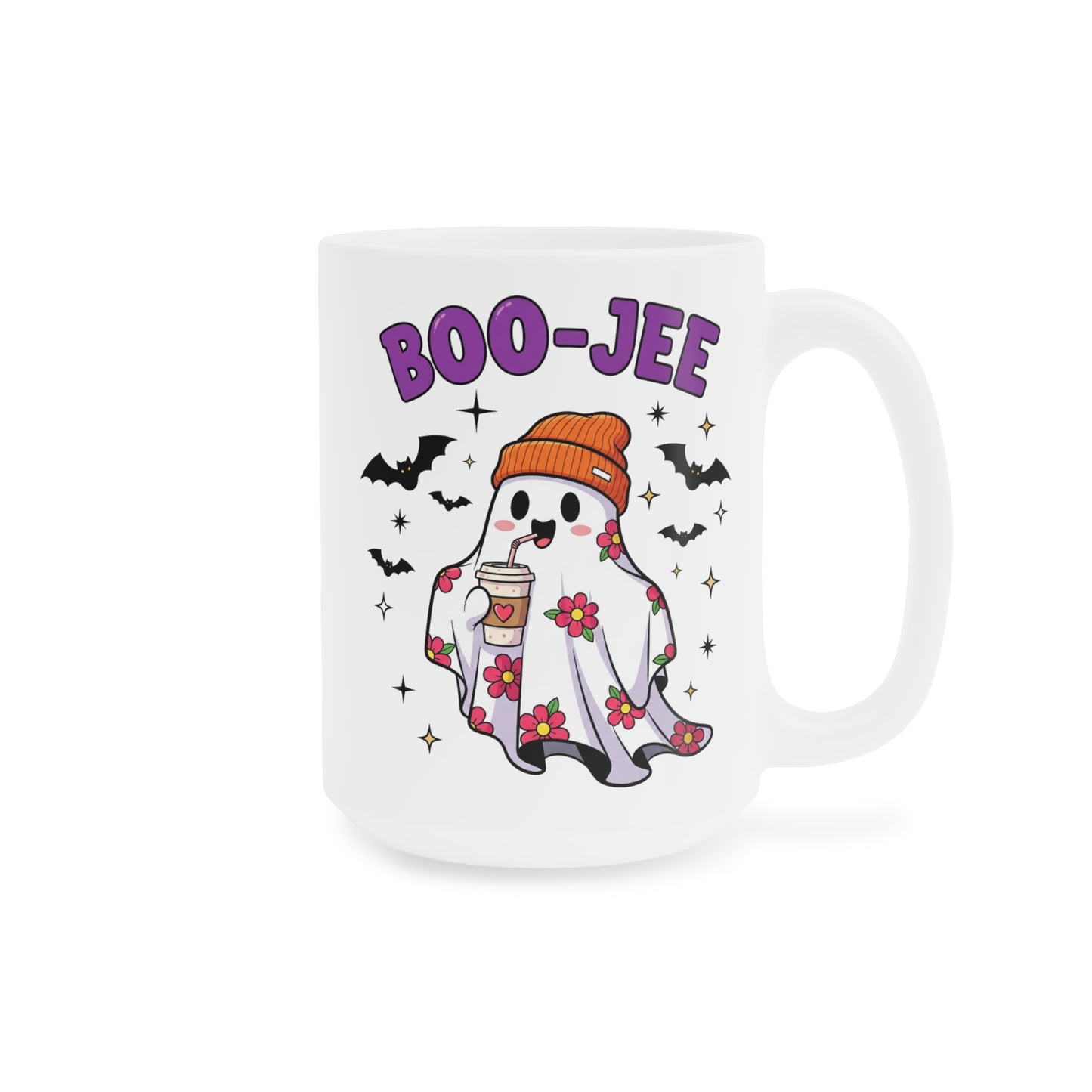 Boo-Jee Ghost Coffee Mug – White Ceramic | Halloween Groovy Vibes