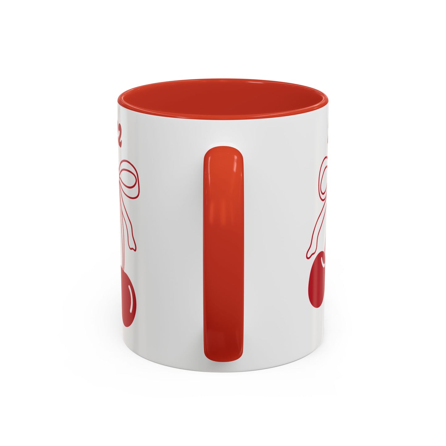 222 Angel Number Cherries Accent Mug – Coquette Bow Kawaii Coffee Mug | 11oz 15oz — Black, Navy, Pink, Red, Light Blue