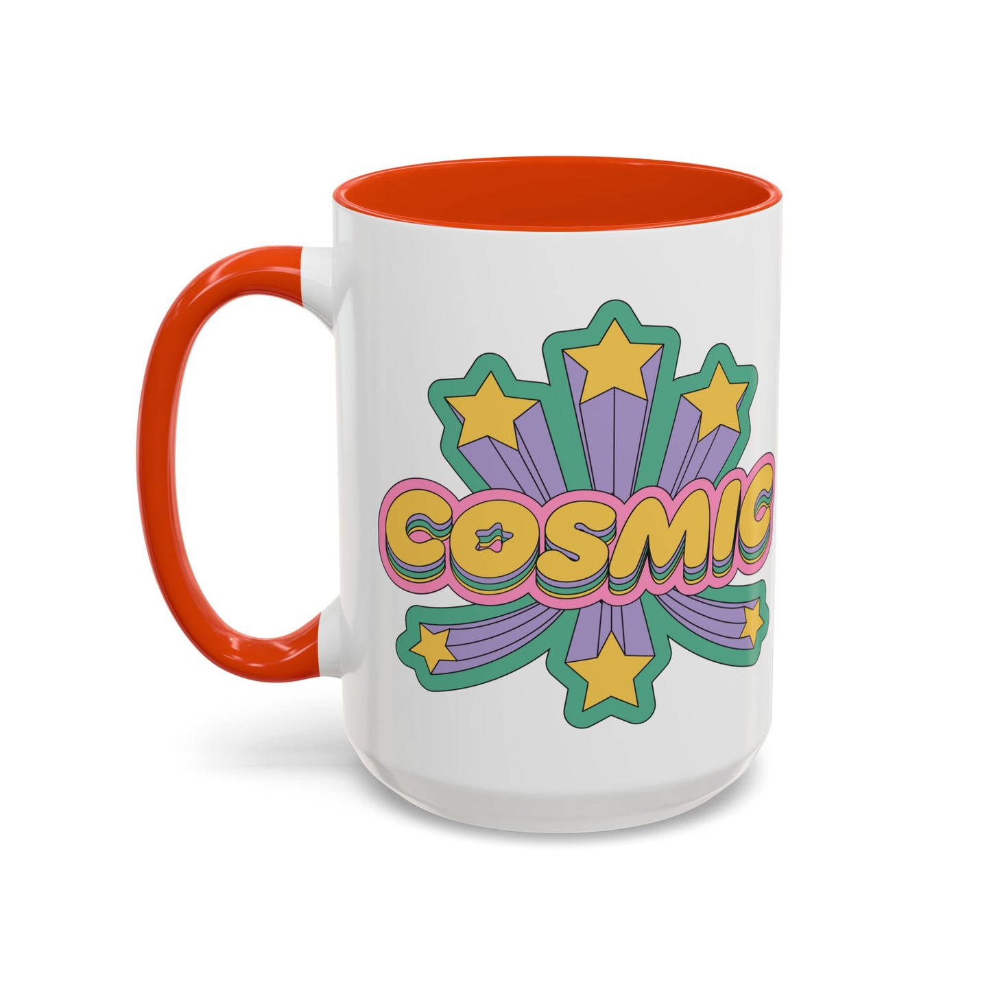 COSMIC Accent Mug – Retro Stars Burst | 11oz 15oz Colored Handle