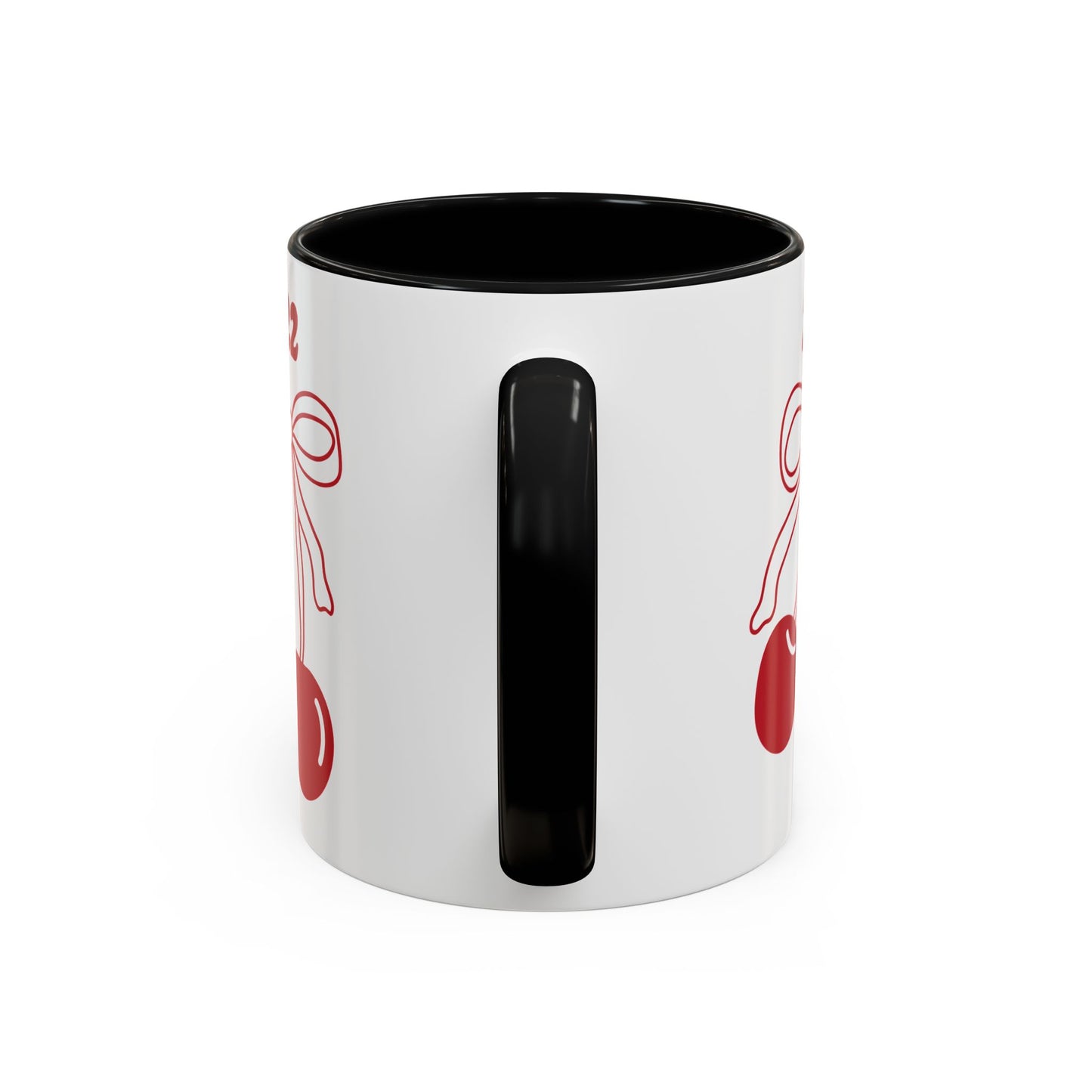222 Angel Number Cherries Accent Mug – Coquette Bow Kawaii Coffee Mug | 11oz 15oz — Black, Navy, Pink, Red, Light Blue