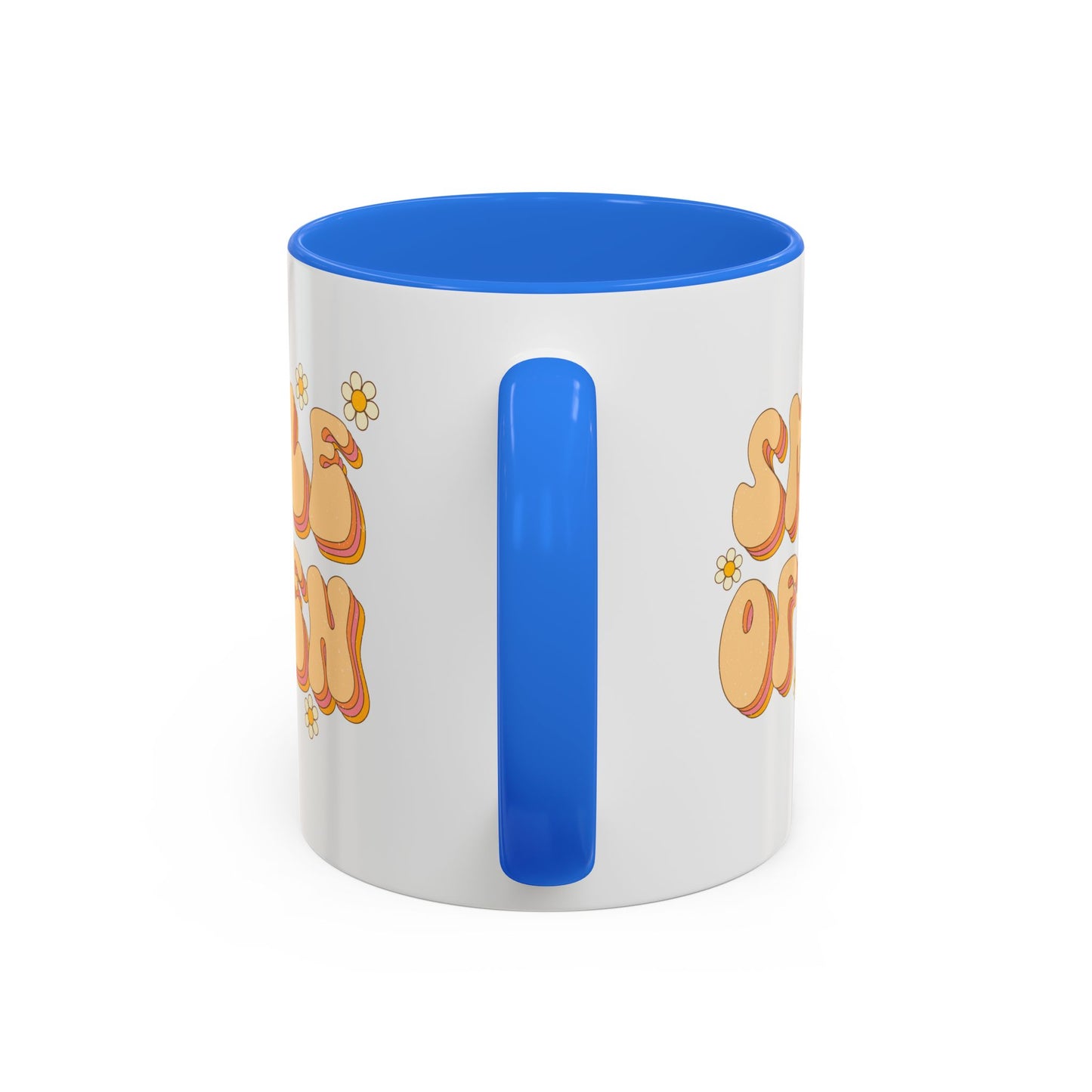 Smile Often Accent Mug – Retro Daisy Letters | 11oz 15oz colored Handle