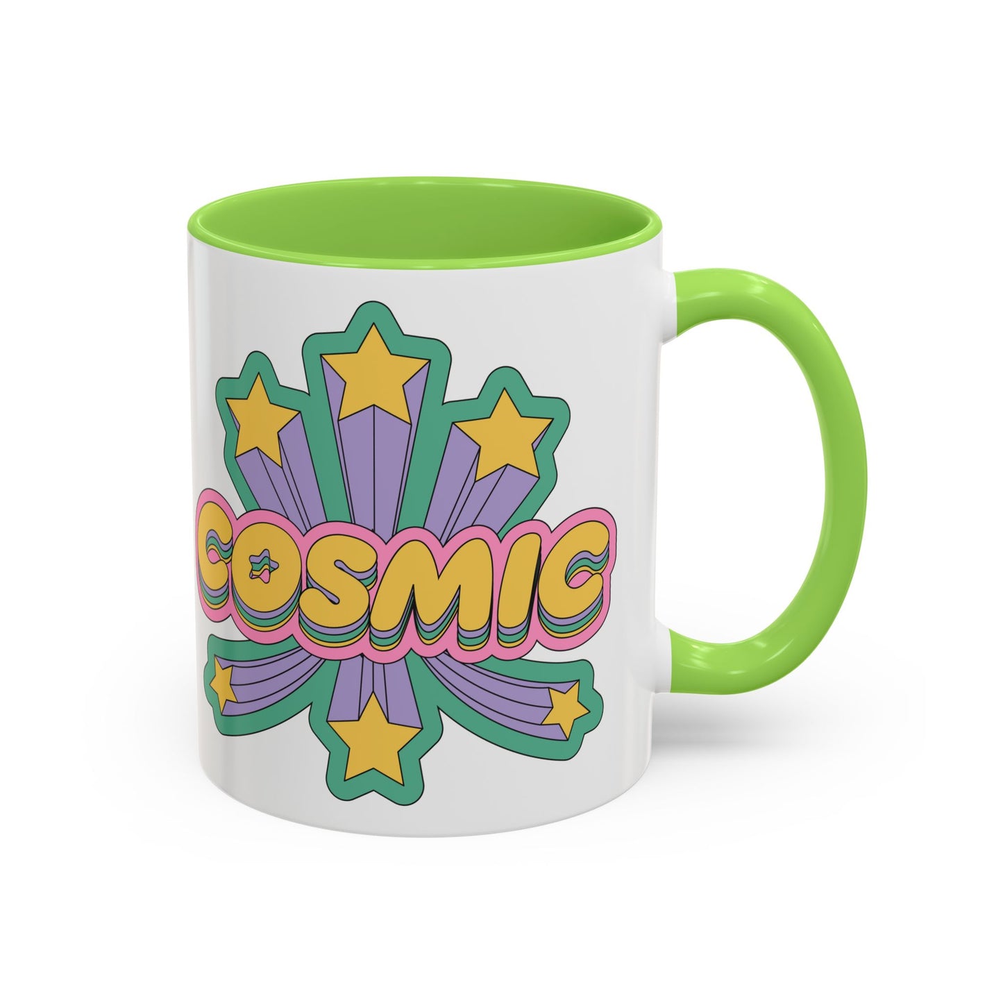 COSMIC Accent Mug – Retro Stars Burst | 11oz 15oz Colored Handle