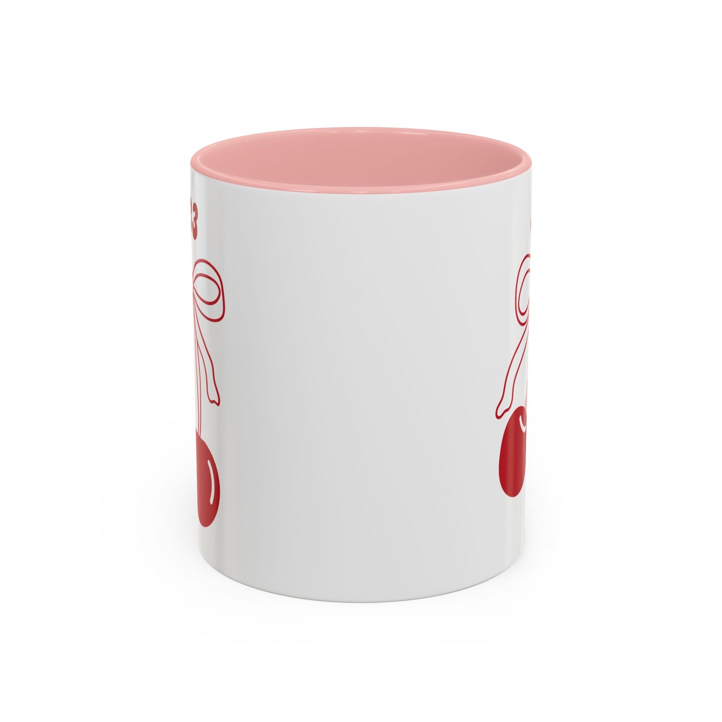 333 Angel Number Cherries Accent Mug – Coquette Bow | Kawaii Coffee Mug | 11oz 15oz — Black, Red, Navy, Pink, Light Blue