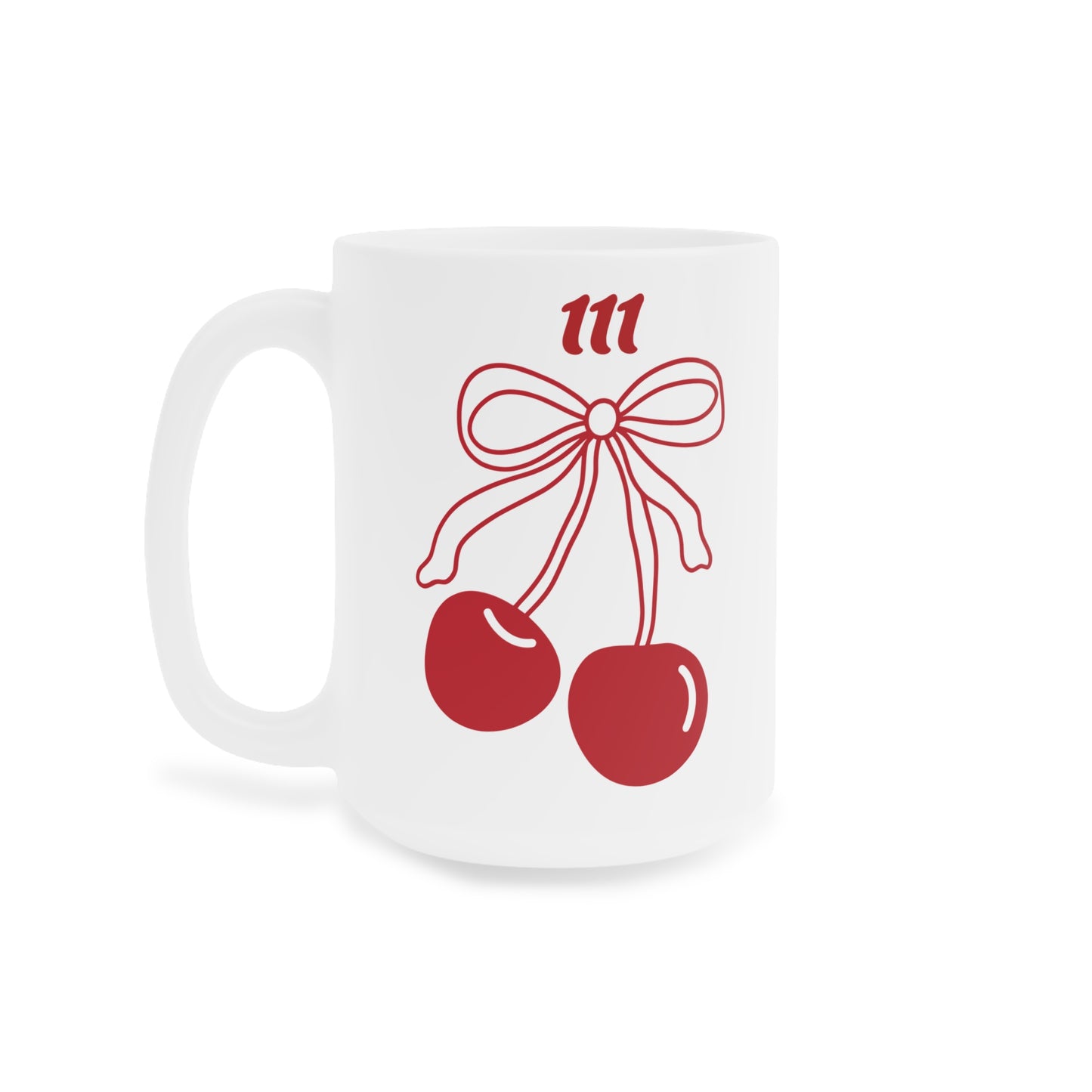 111 Angel Number Cherries Coffee Mug – Coquette Bow Kawaii Coffee Mug | 11oz 15oz 20oz White Ceramic