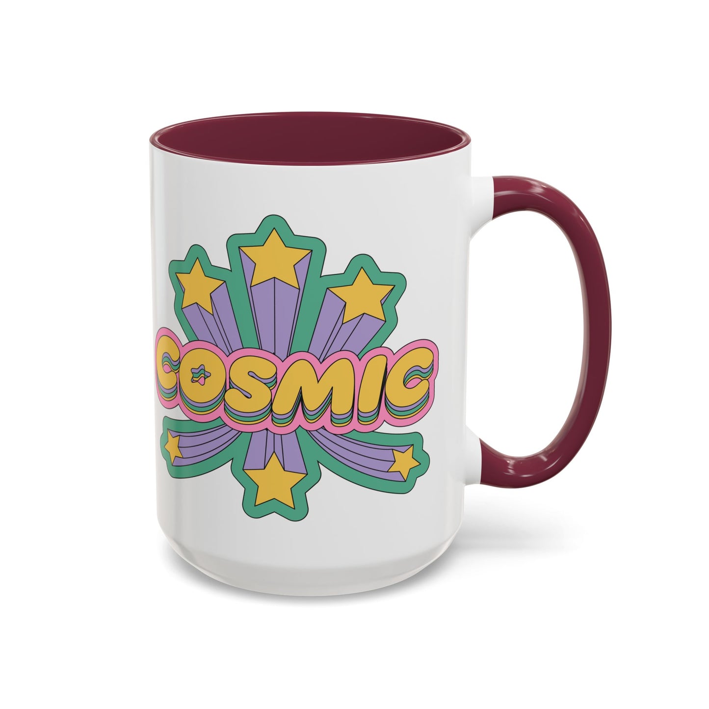 COSMIC Accent Mug – Retro Stars Burst | 11oz 15oz Colored Handle