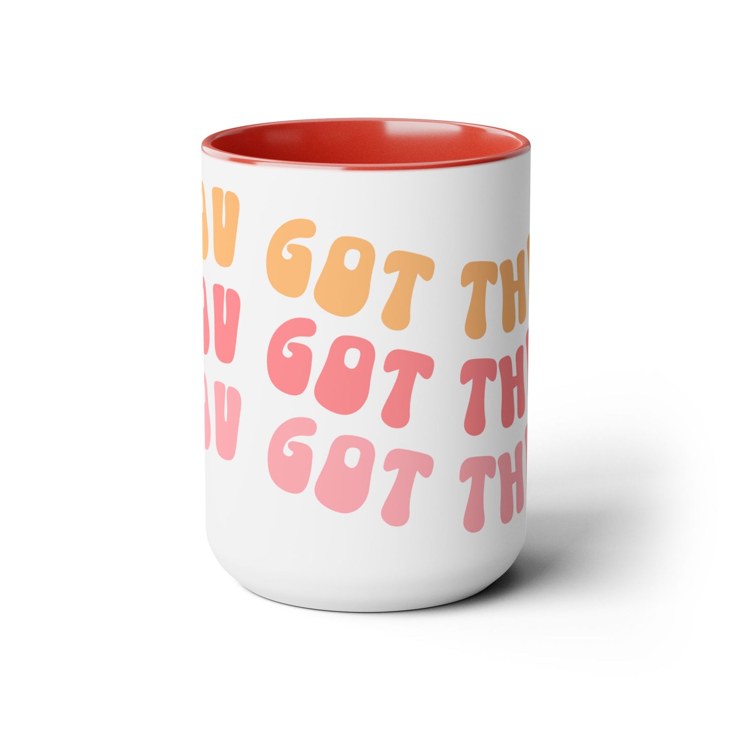 You Got This Groovy 70s Themed Coffee Mug 15oz - Multi-Pink Retro Style Ceramic Cup - Inspirational Positivity Boosting Drinkware